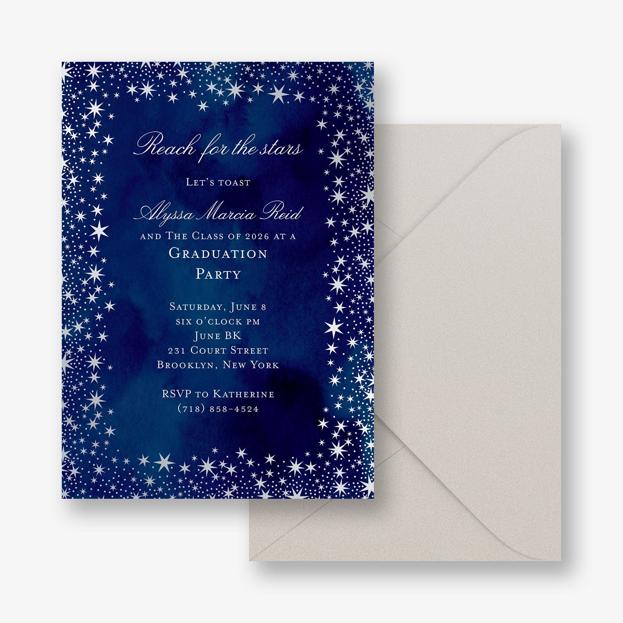 Silver Foil Reach For The Stars Graduation Party Invitation