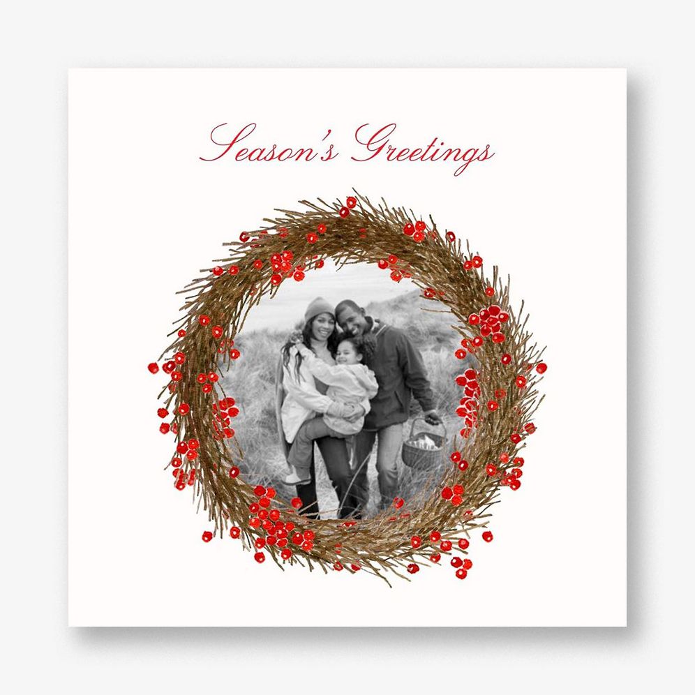 Cranberry Wreath Holiday Photo Card
