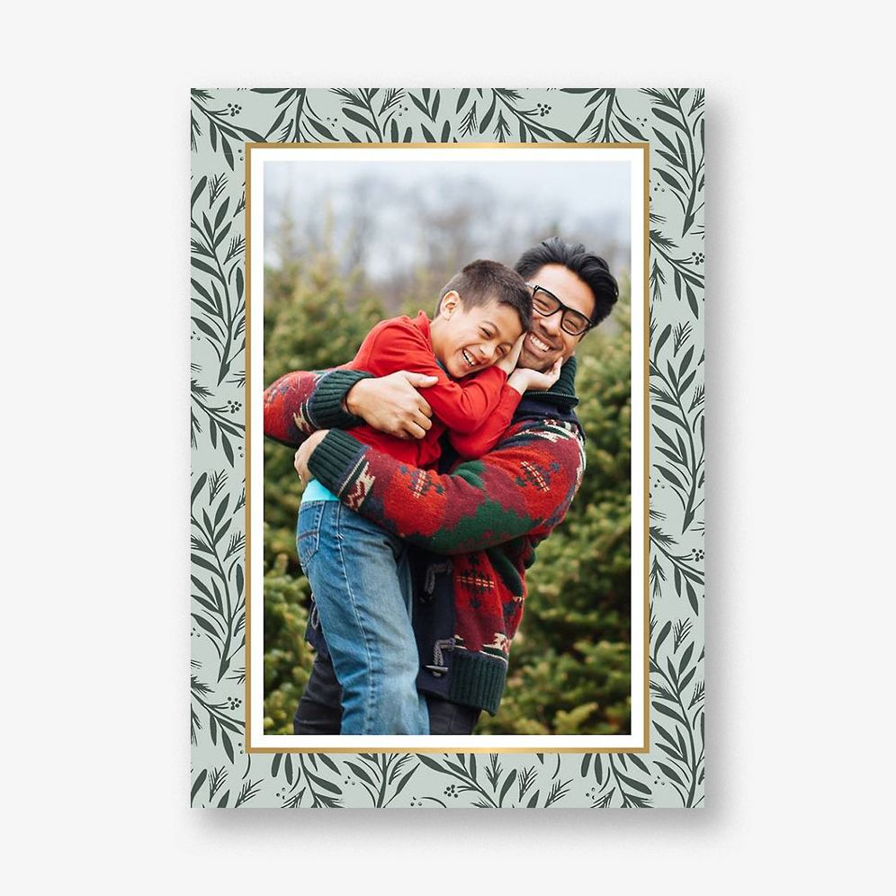 Winter Bough Border Vertical Holiday Photo Card