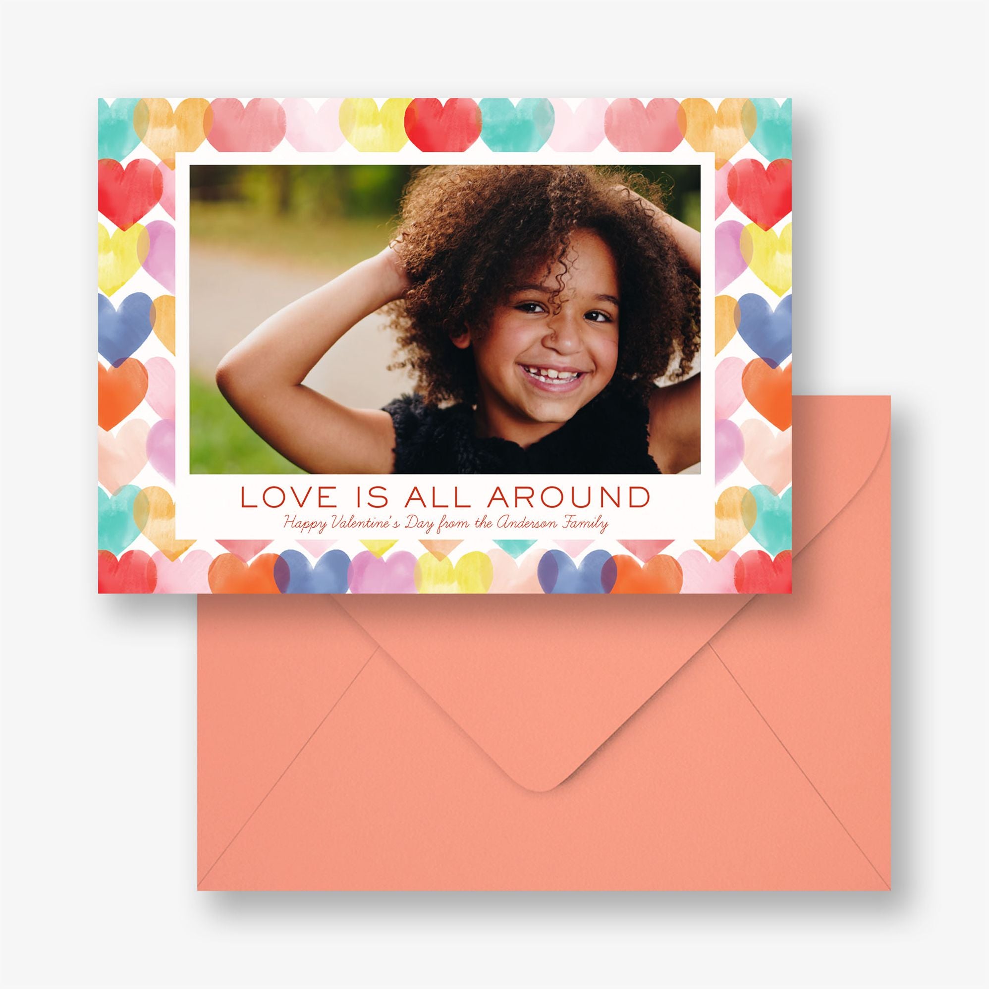 Watercolor Hearts Valentine Photo Card