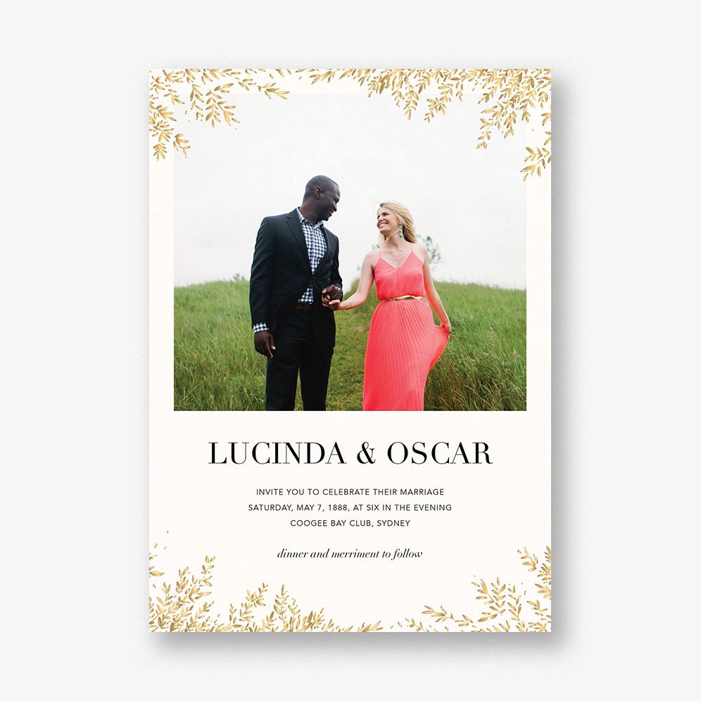 Leaves of Gold Photo Wedding Invitation