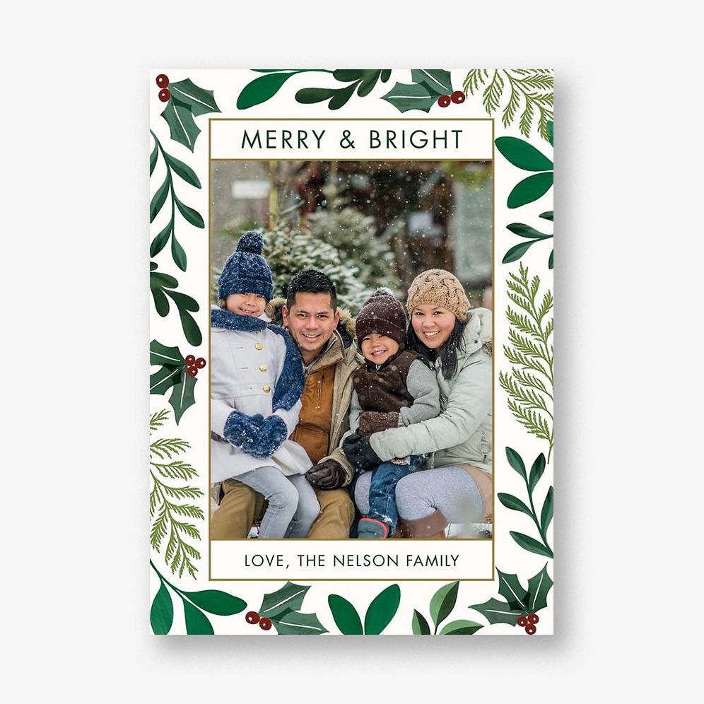 Watercolor Greenery Holiday Photo Card