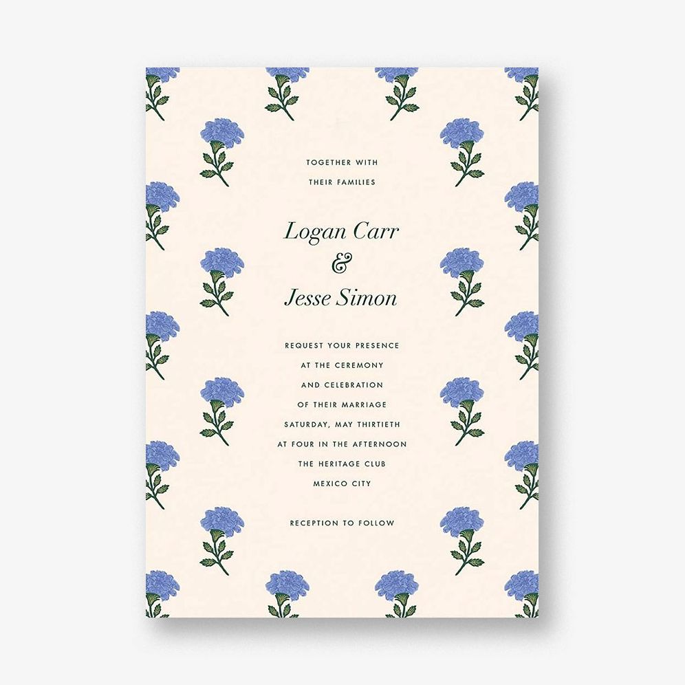 Dianthus Floral Blue Wedding Invitation
