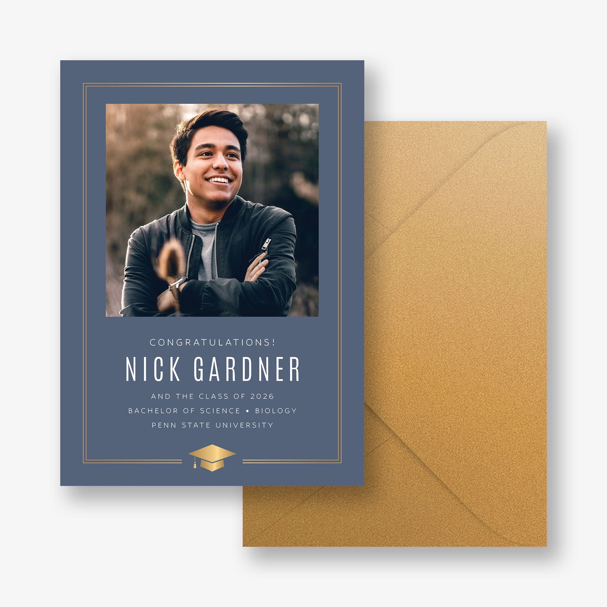 Classic Cap Foil Photo Graduation Announcement