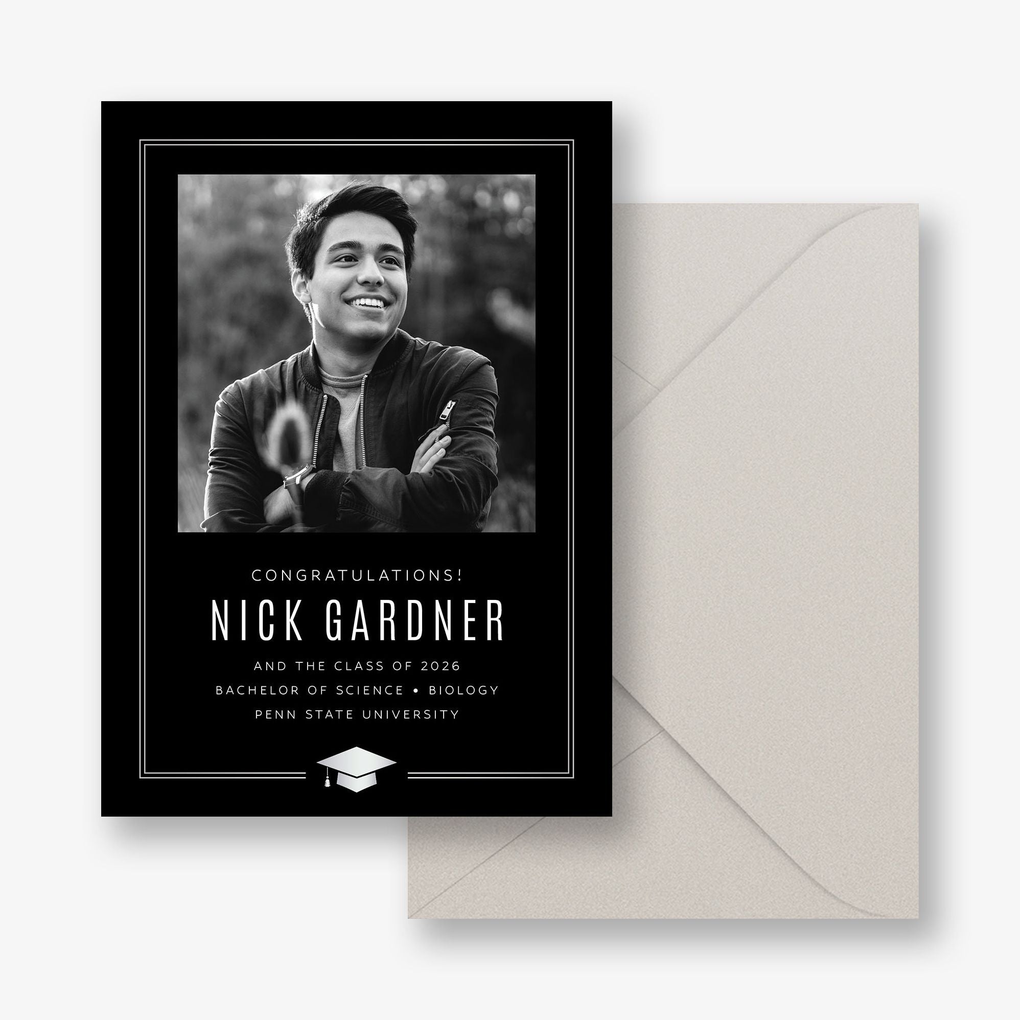 Classic Cap Foil Photo Graduation Announcement