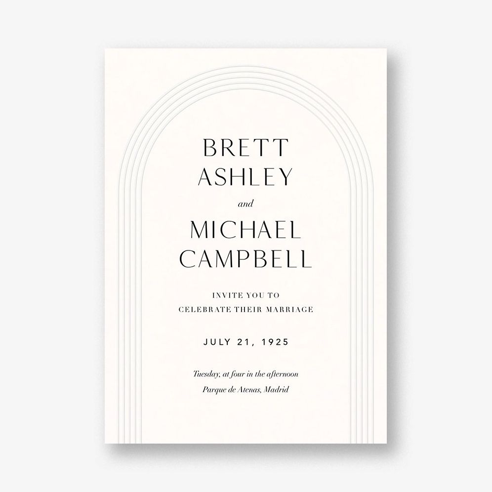 Embossed Arc on White Wedding Invitation