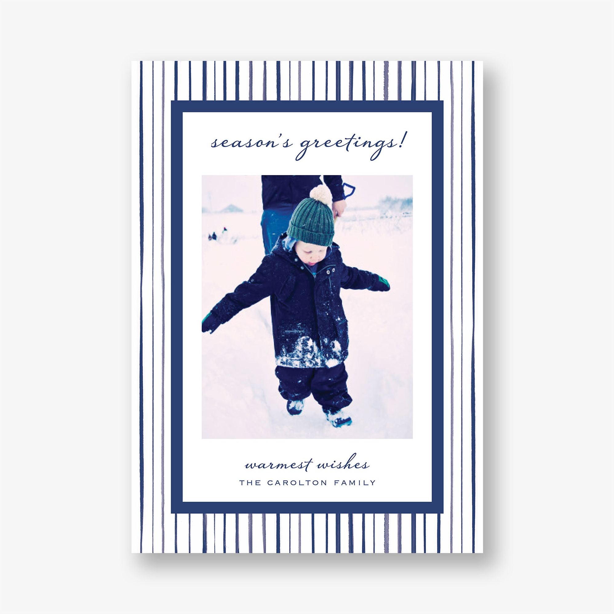 Watercolor Stripe Border Holiday Photo Card