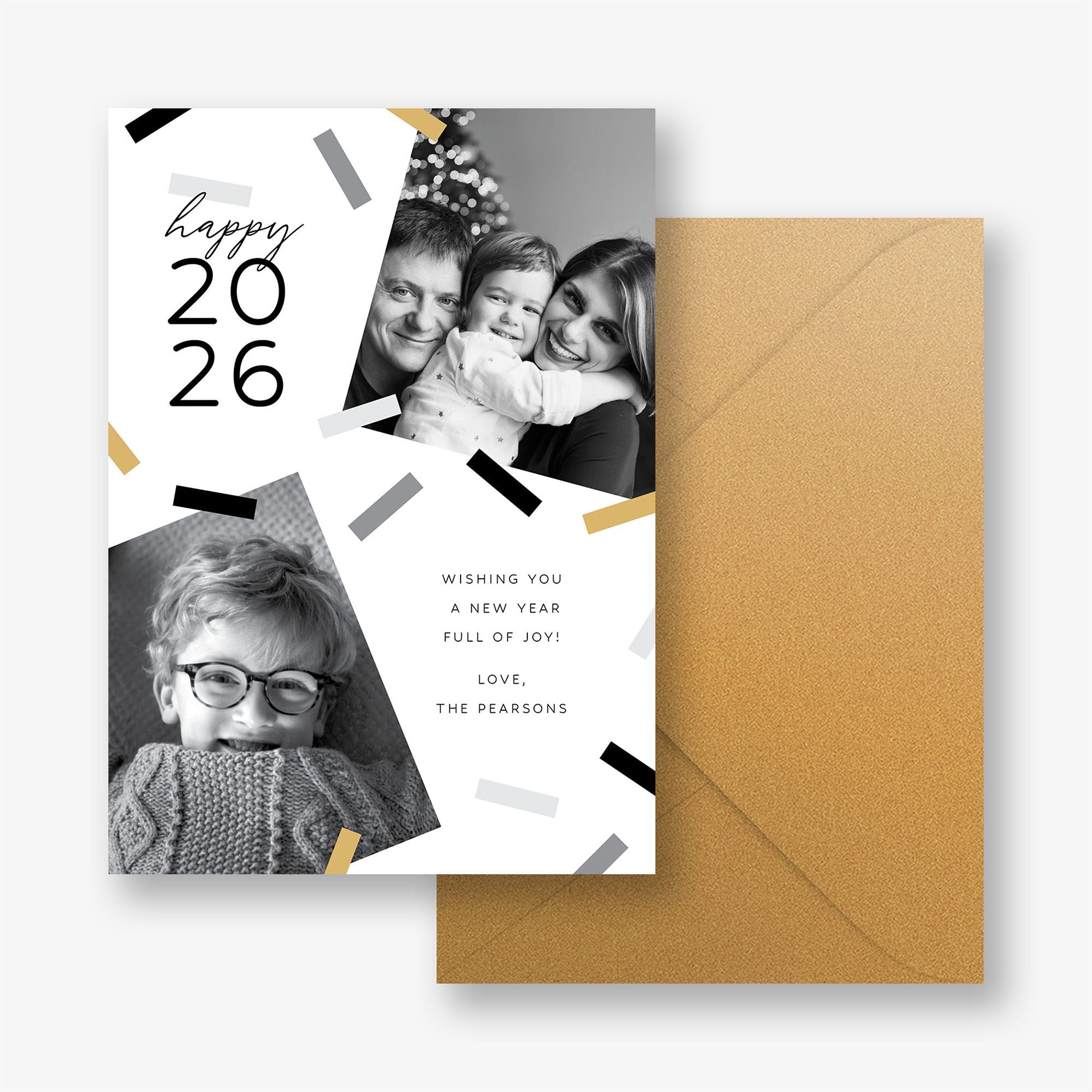 Cheerful Confetti New Years Photo Card