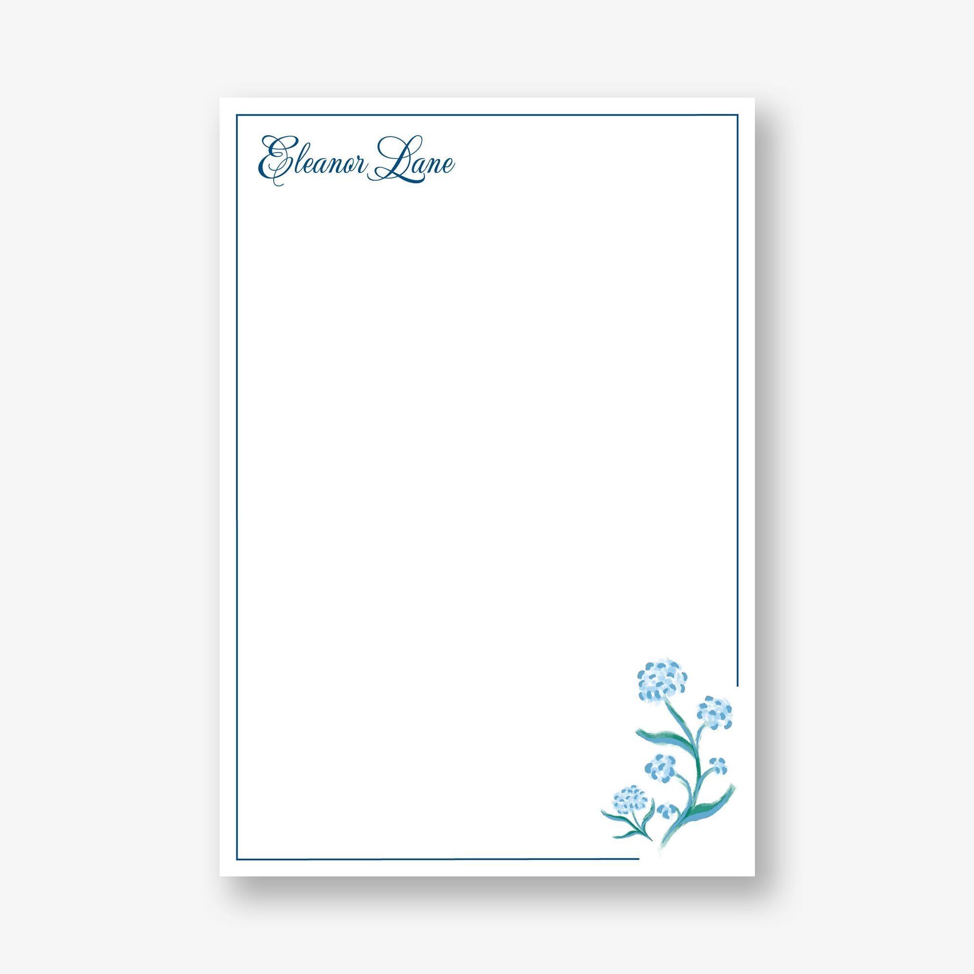 Blue Hydrangea Personalized Notepad Set