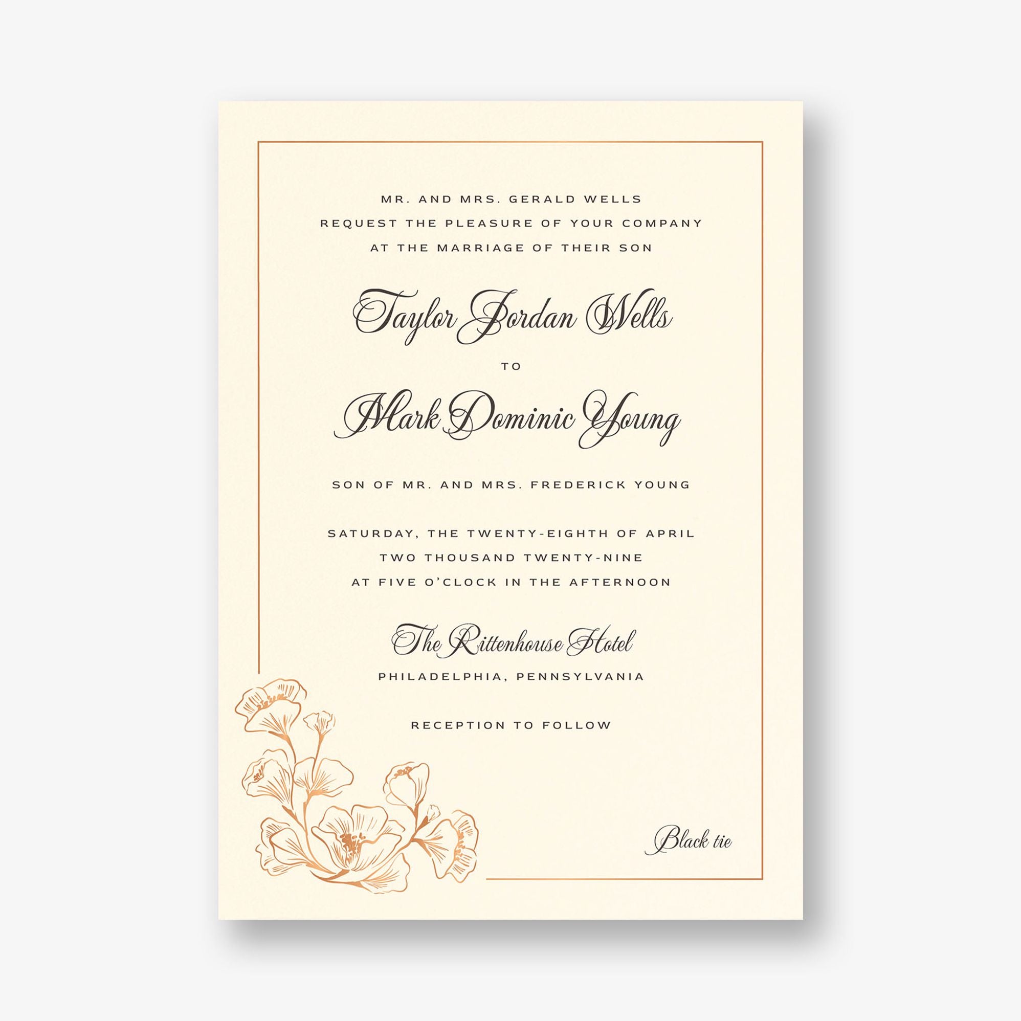 Vintage Magnolia Frame Foil Wedding Invitation