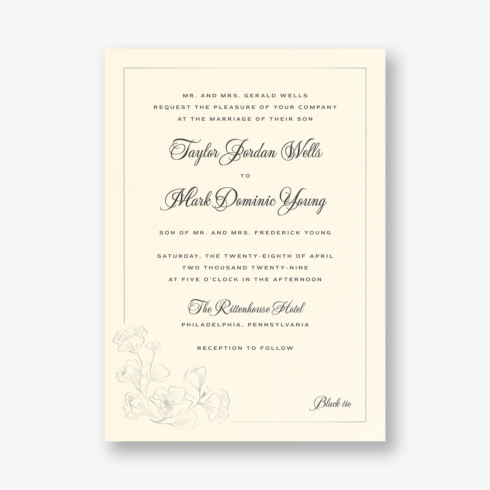 Vintage Magnolia Frame Foil Wedding Invitation