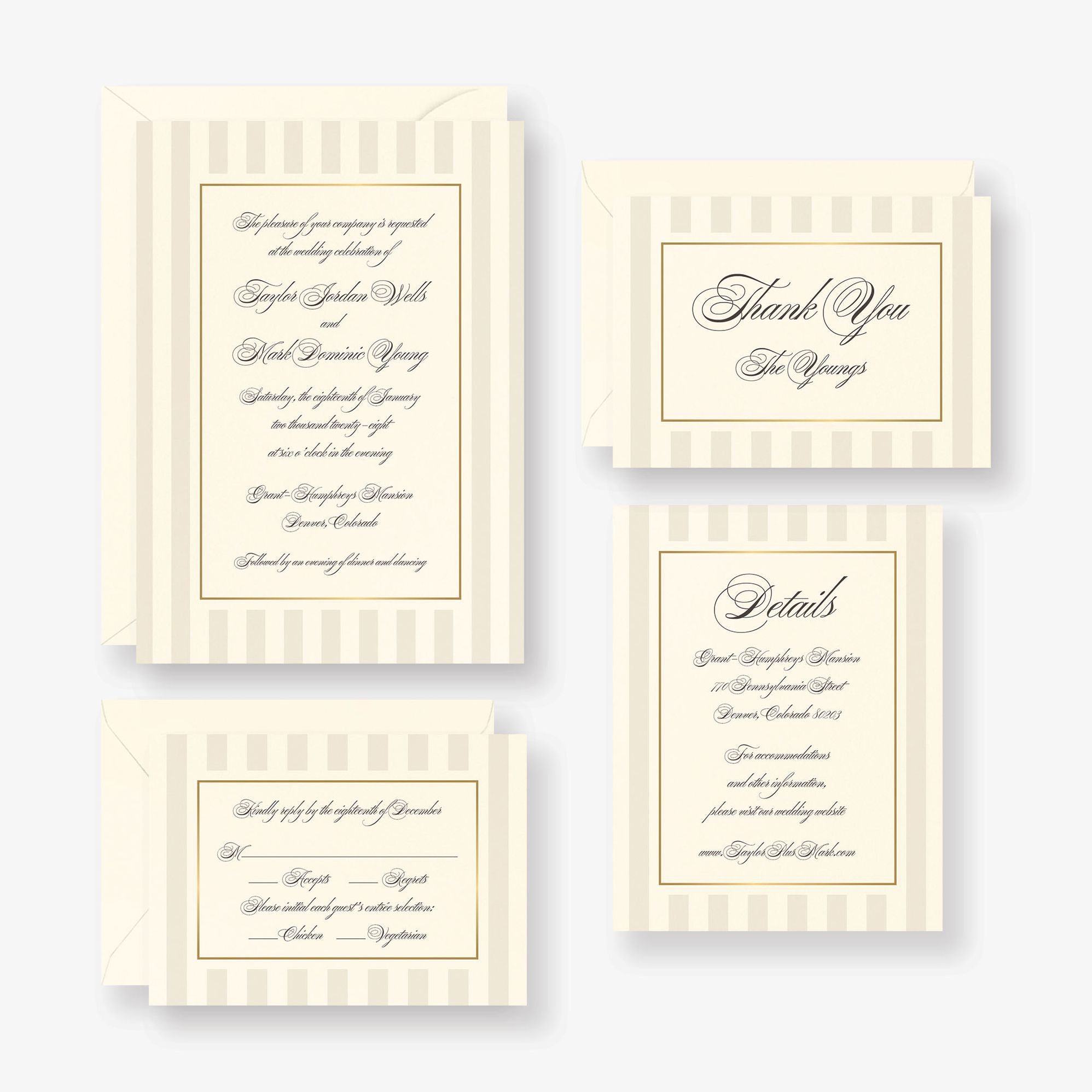 Posh Pinstripe Foil Wedding Invitation