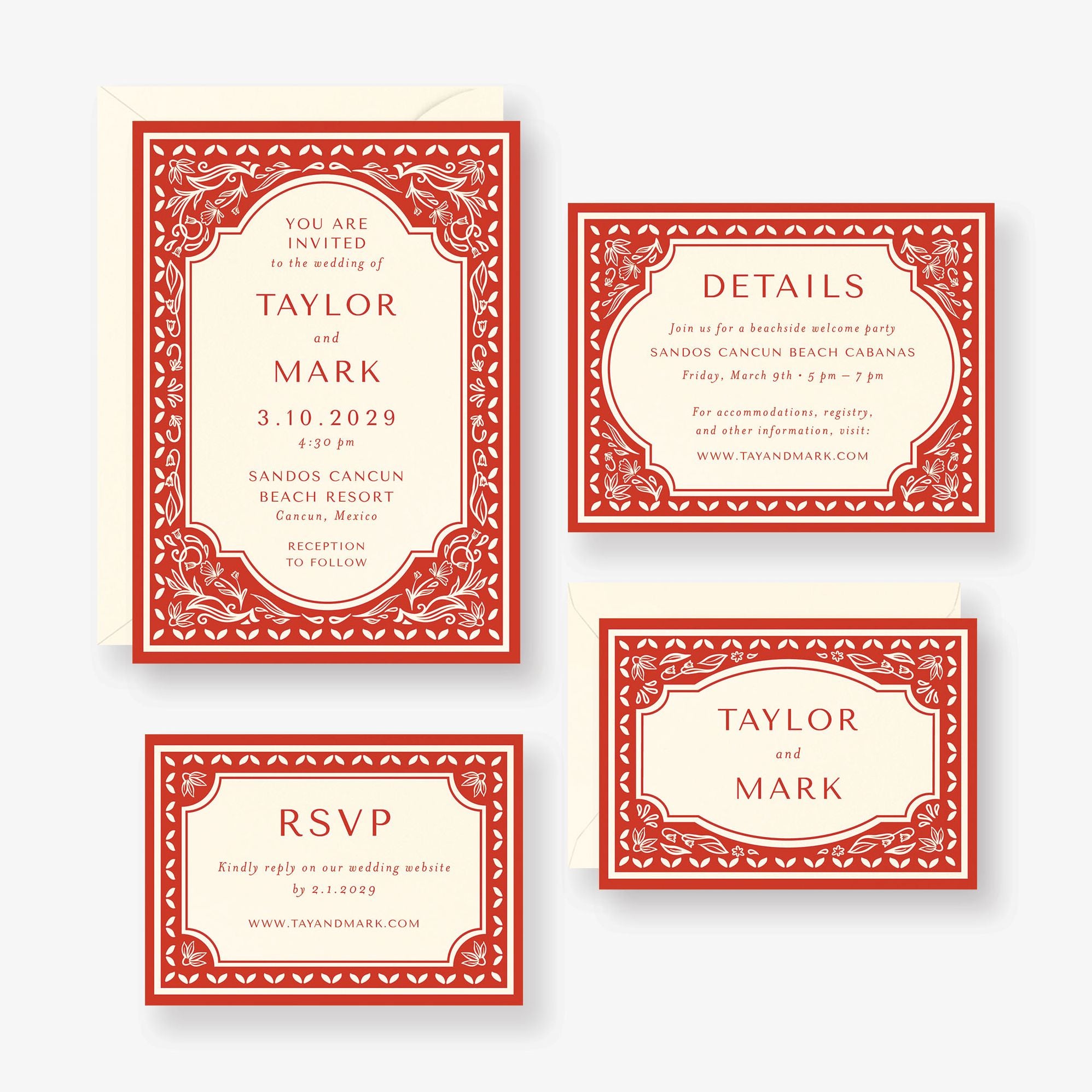 Folk Floral Frame Wedding Invitation