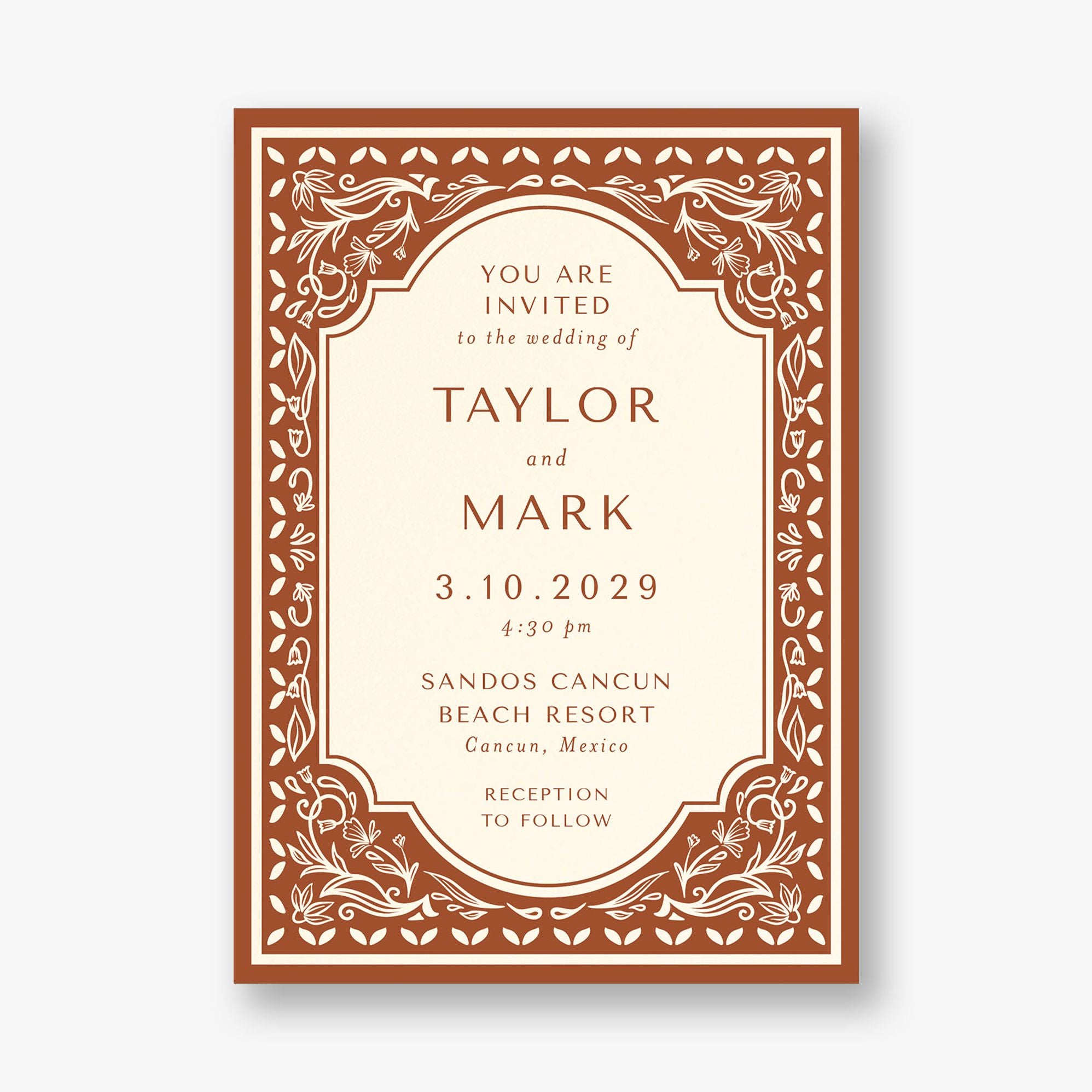 Folk Floral Frame Wedding Invitation