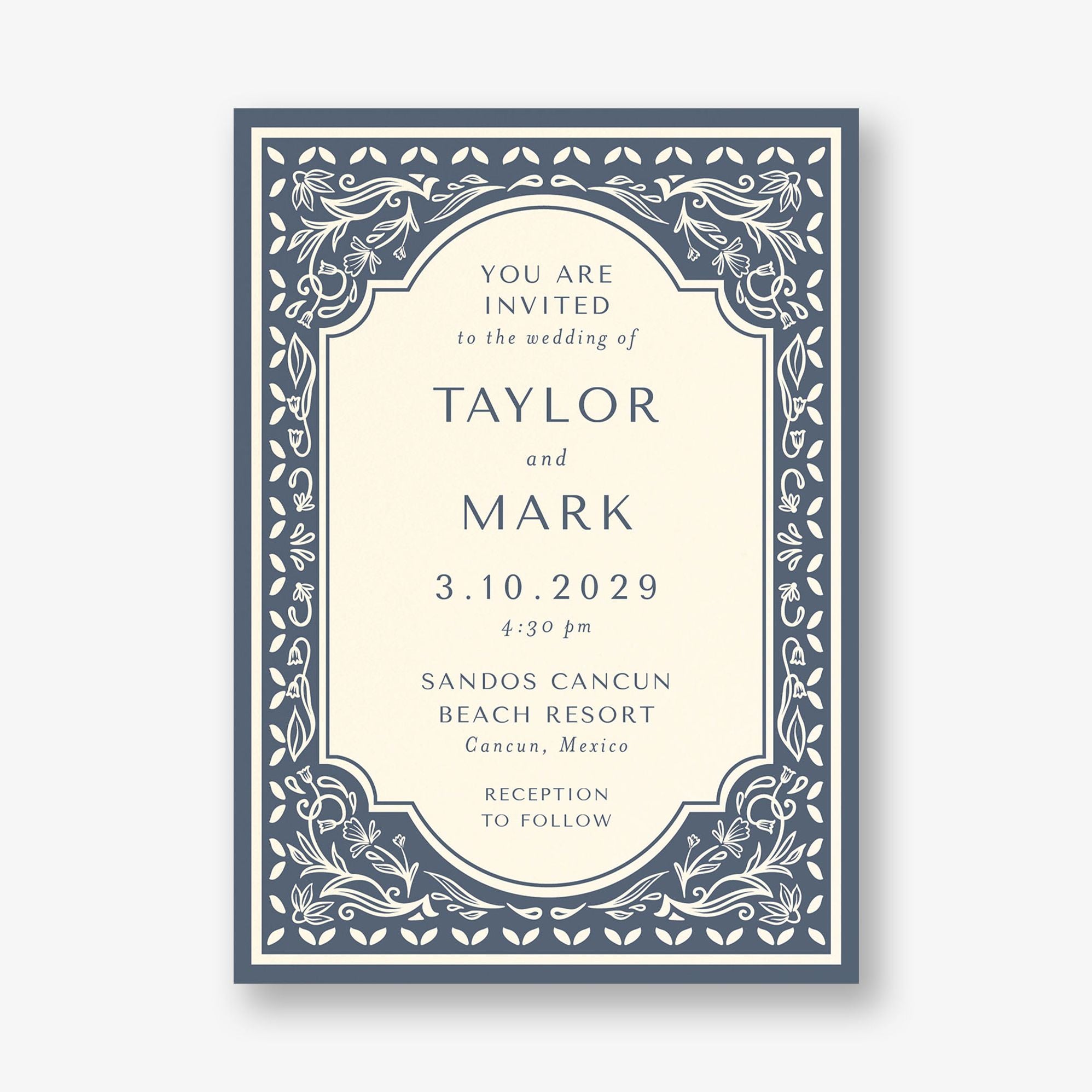 Folk Floral Frame Wedding Invitation
