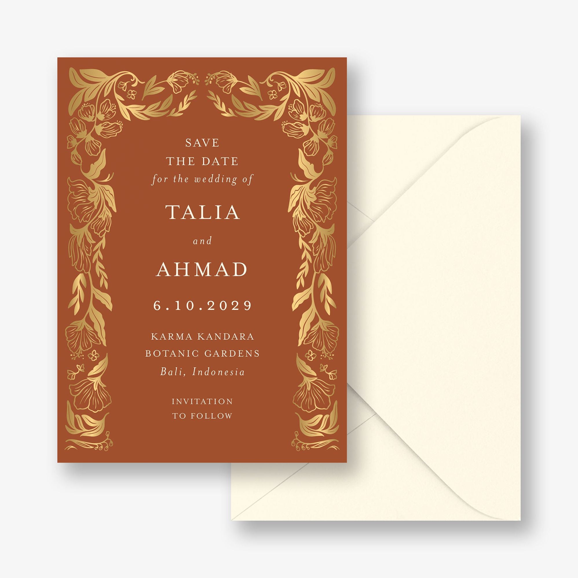 Bold Botanical Arch Foil Save the Date