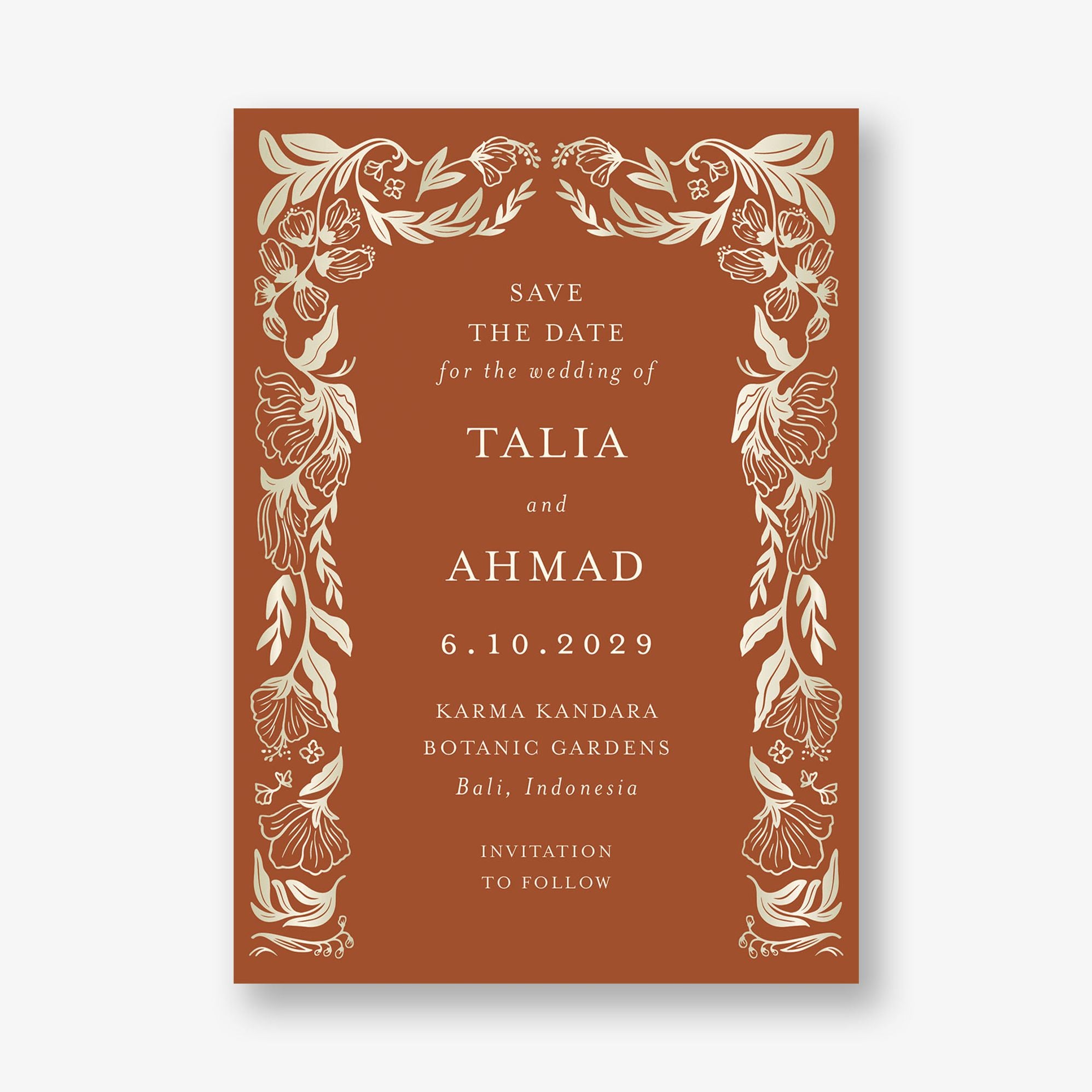 Bold Botanical Arch Foil Save the Date