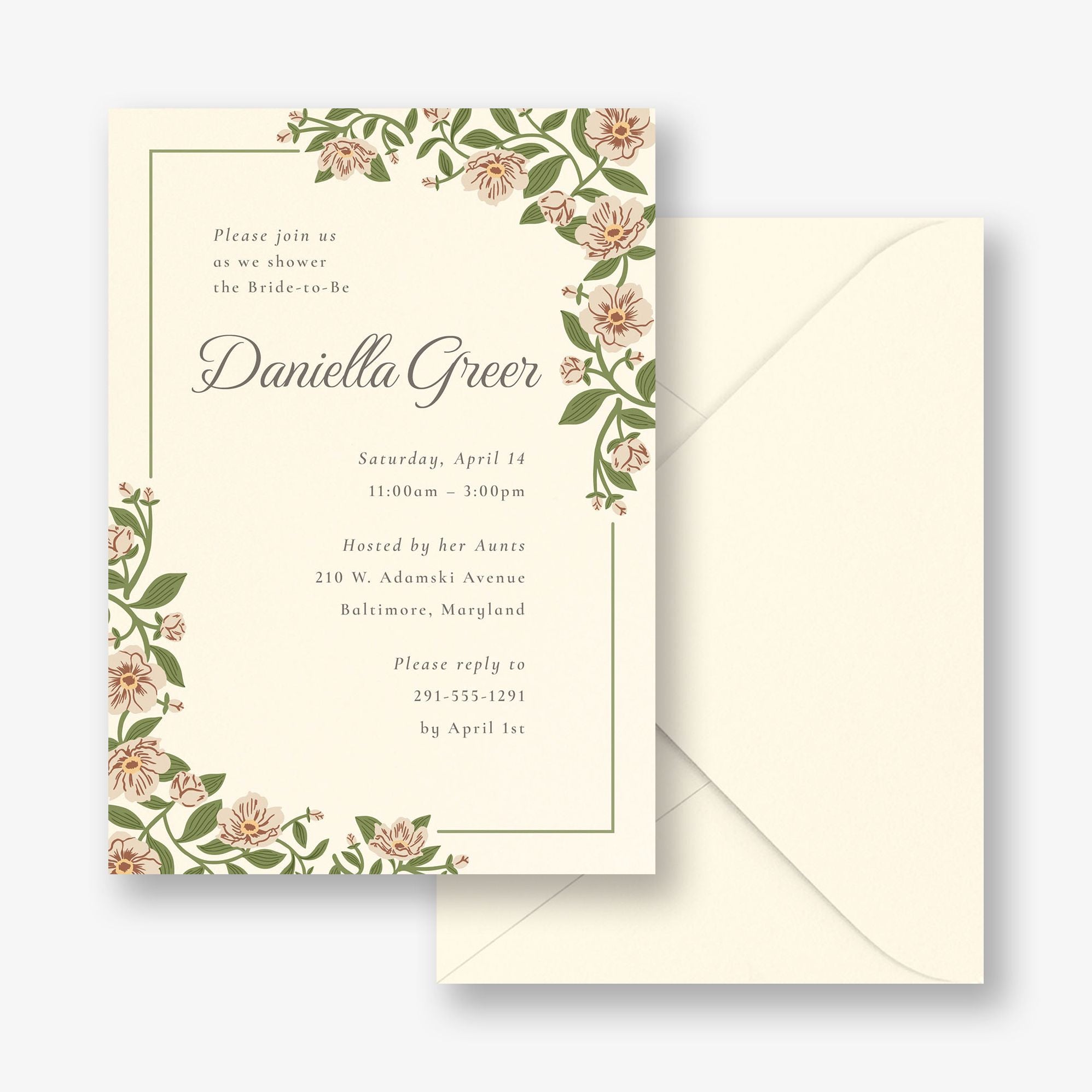 Vintage Primrose Bridal Shower Invitation