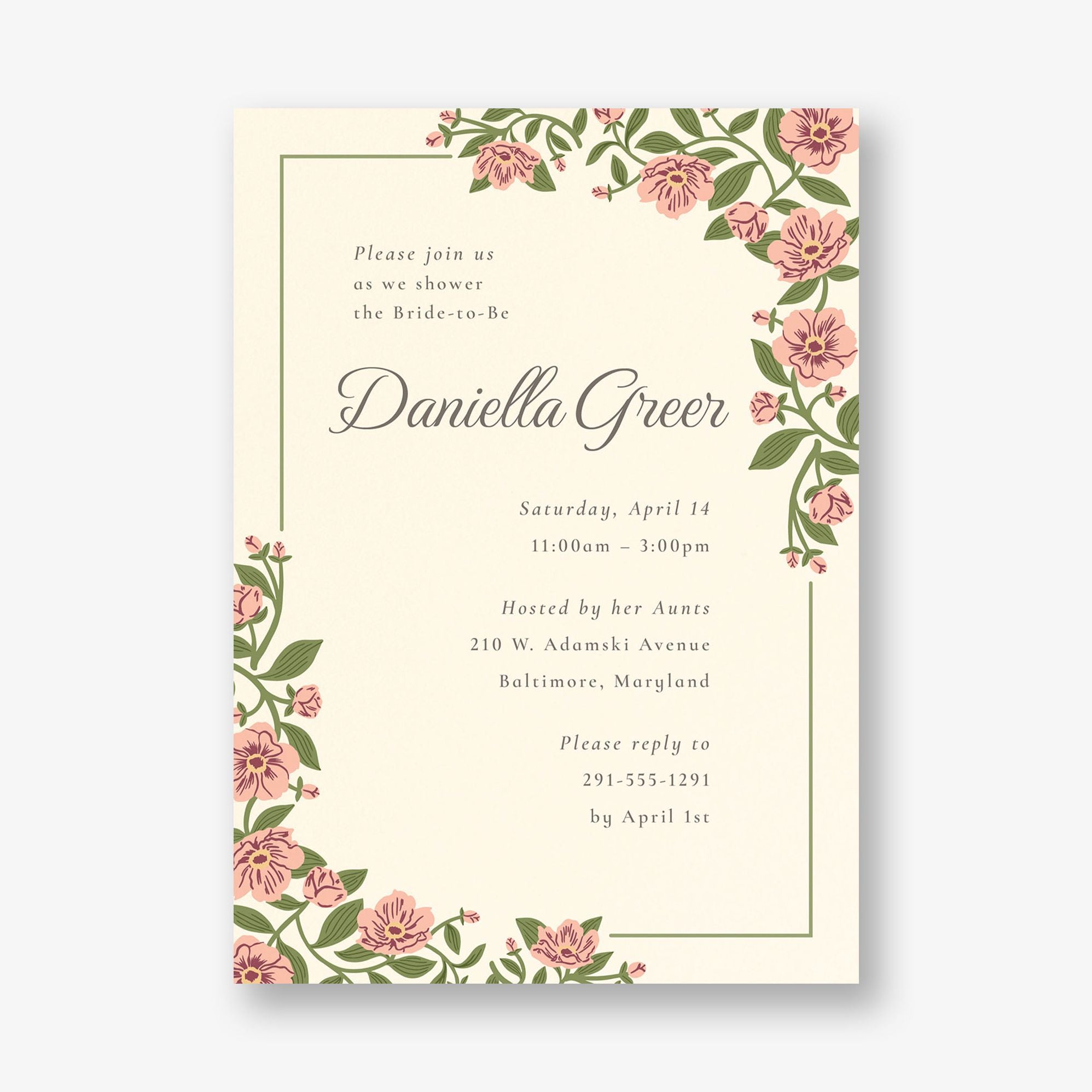 Vintage Primrose Bridal Shower Invitation