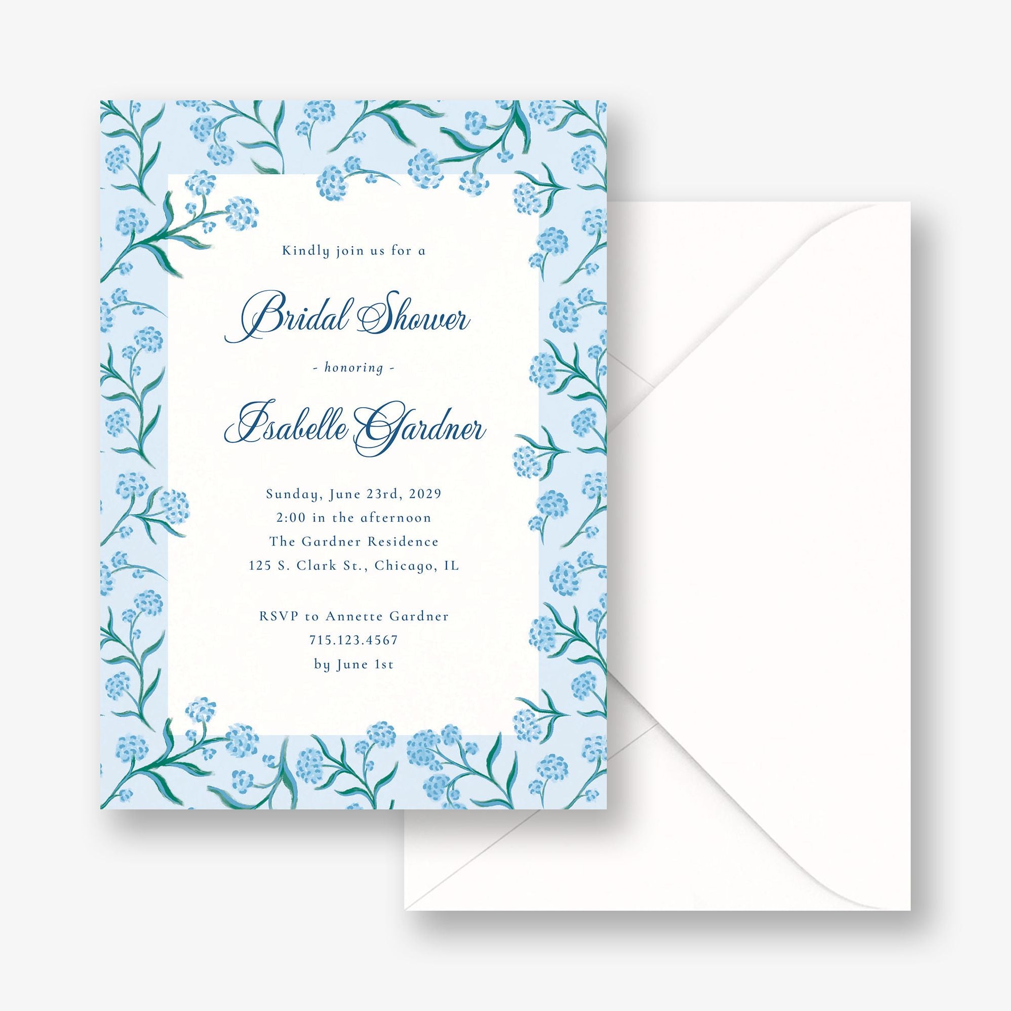 Blue Hydrangea Bridal Shower Invitation
