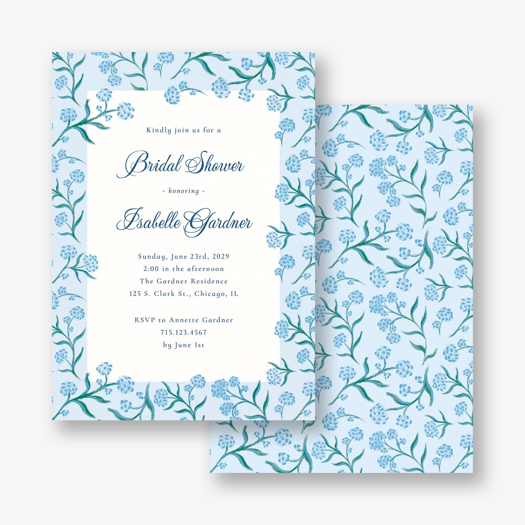 Blue Hydrangea Bridal Shower Invitation