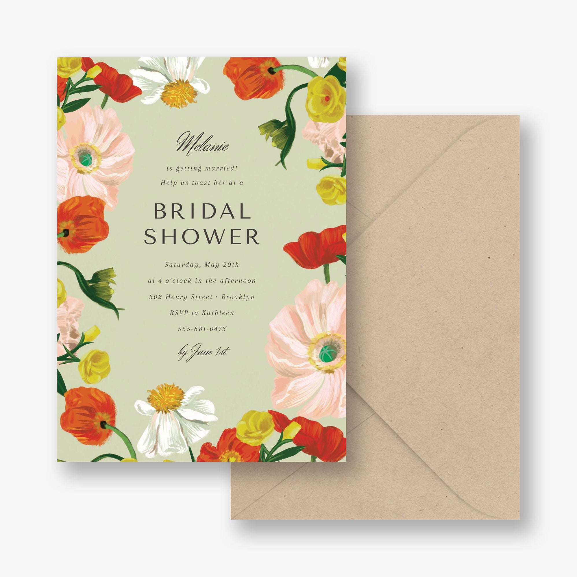 Bright Bouquet Border Bridal Shower Invitation