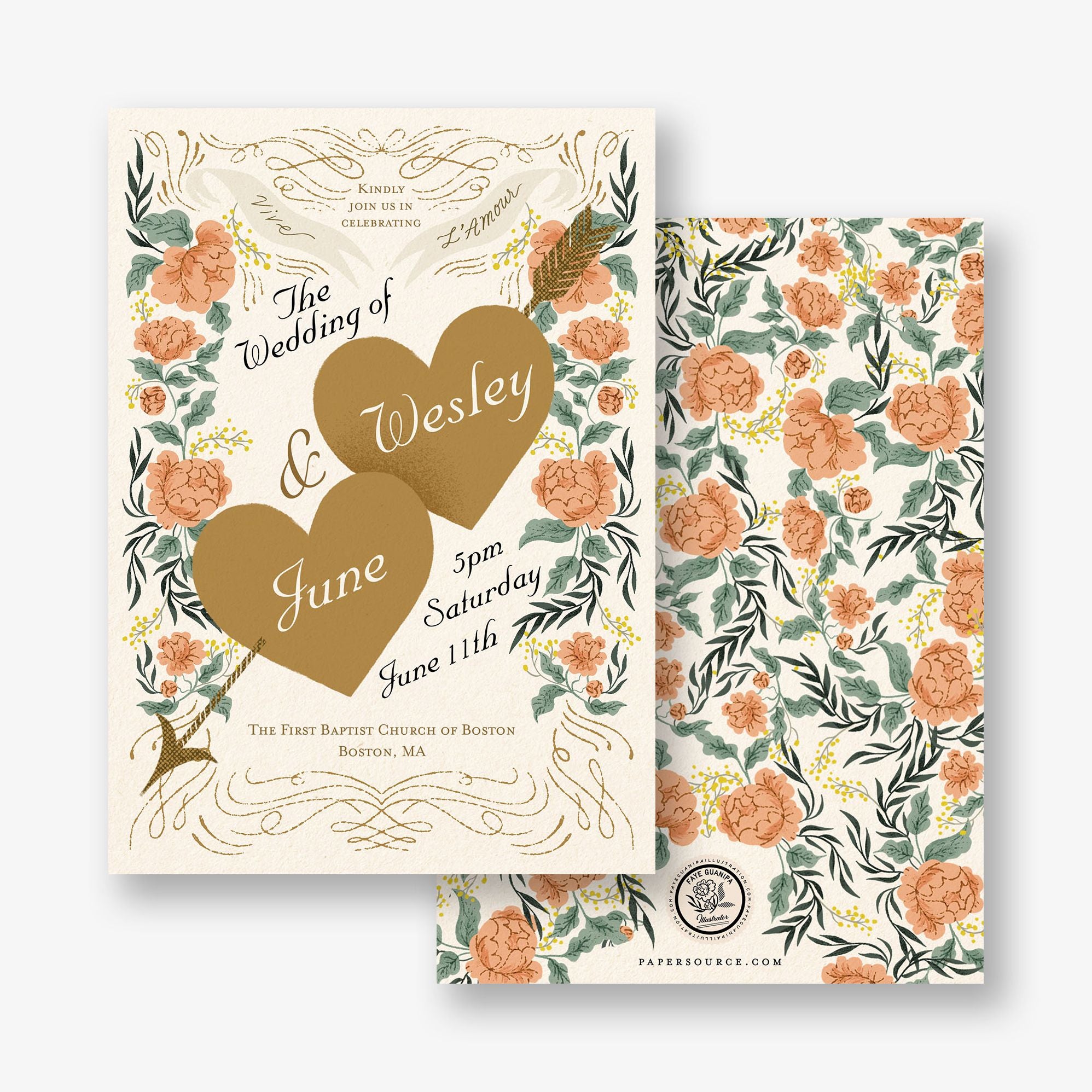 Vintage Hearts Wedding Invitation