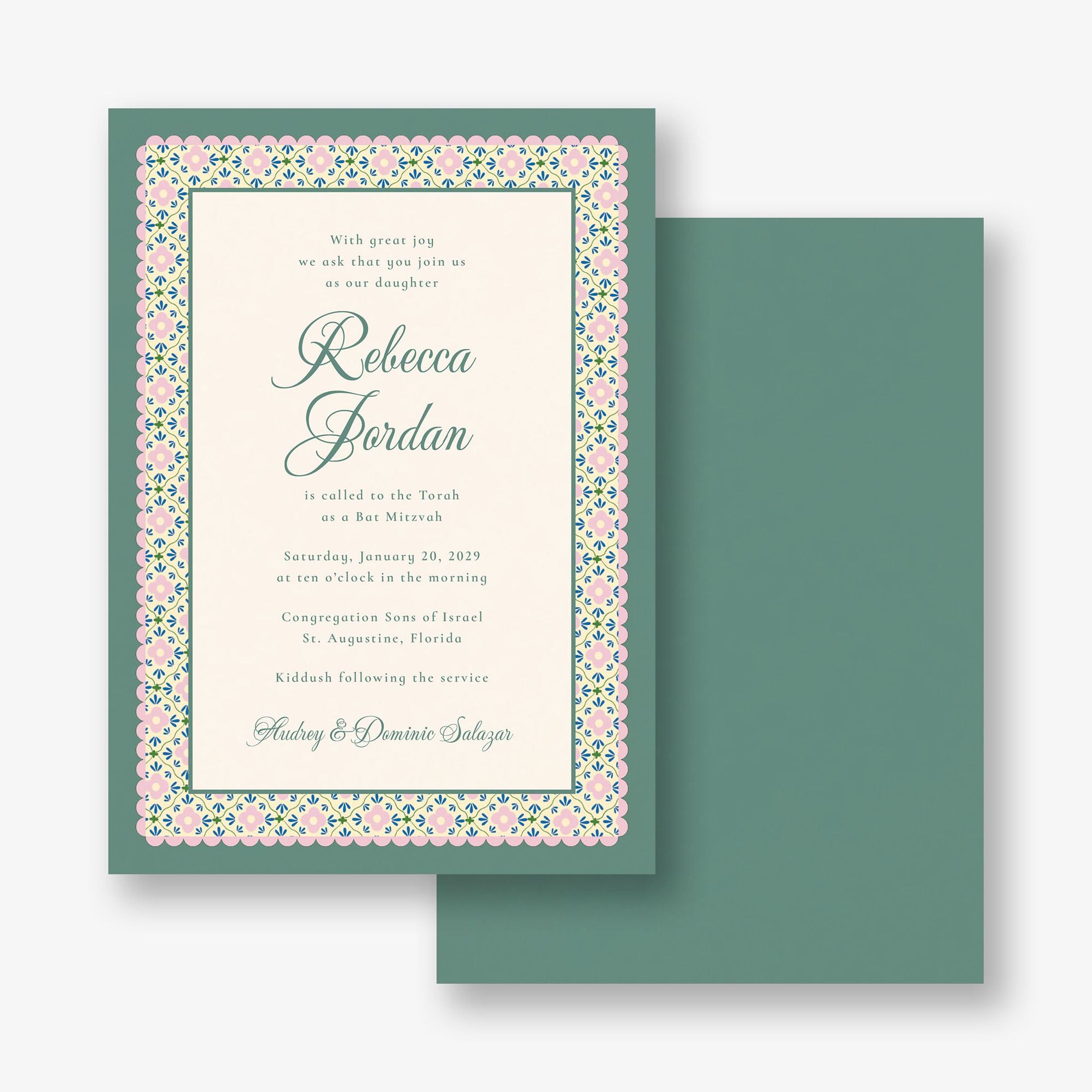 Scalloped Blossoms Bat Mitzvah Invitation