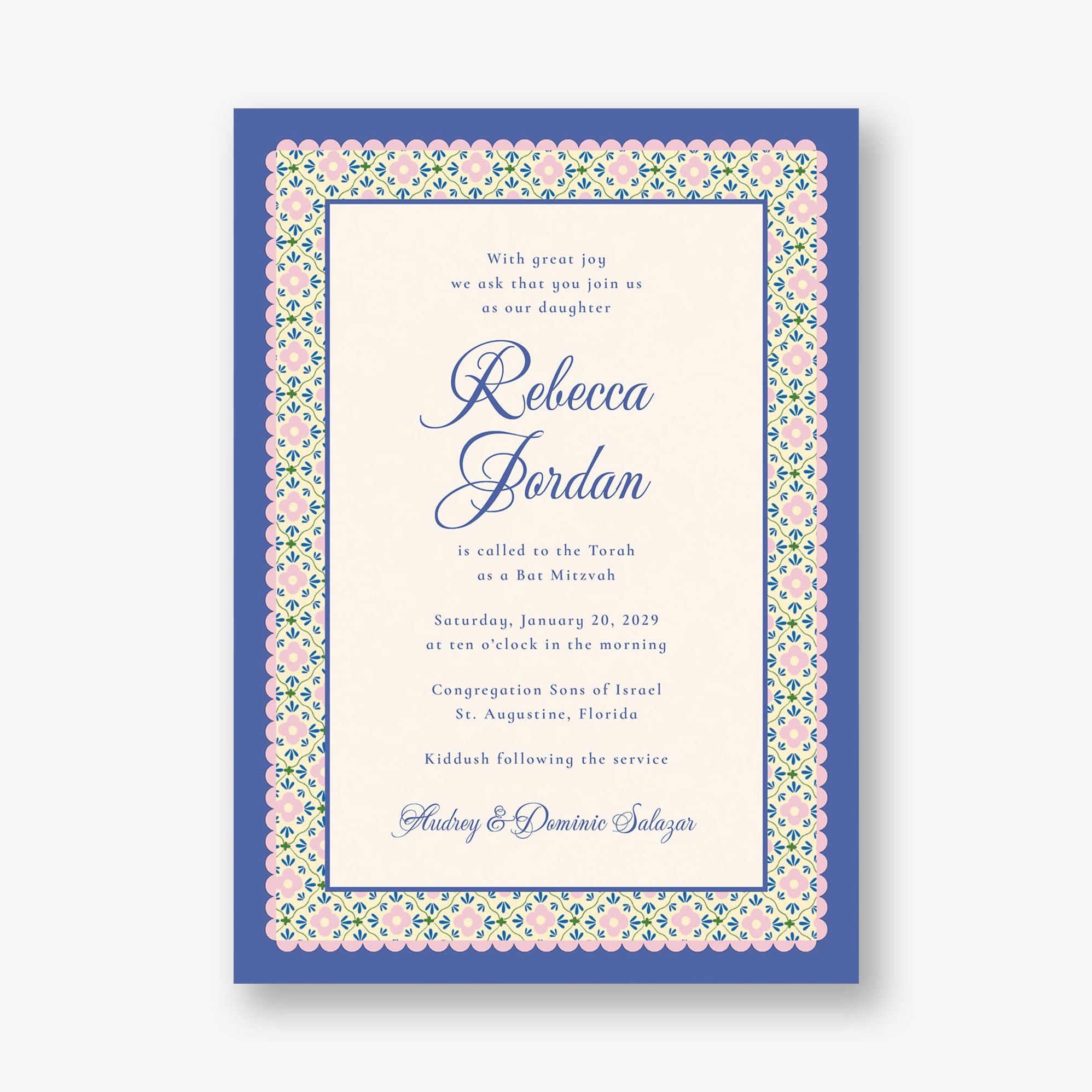 Scalloped Blossoms Bat Mitzvah Invitation