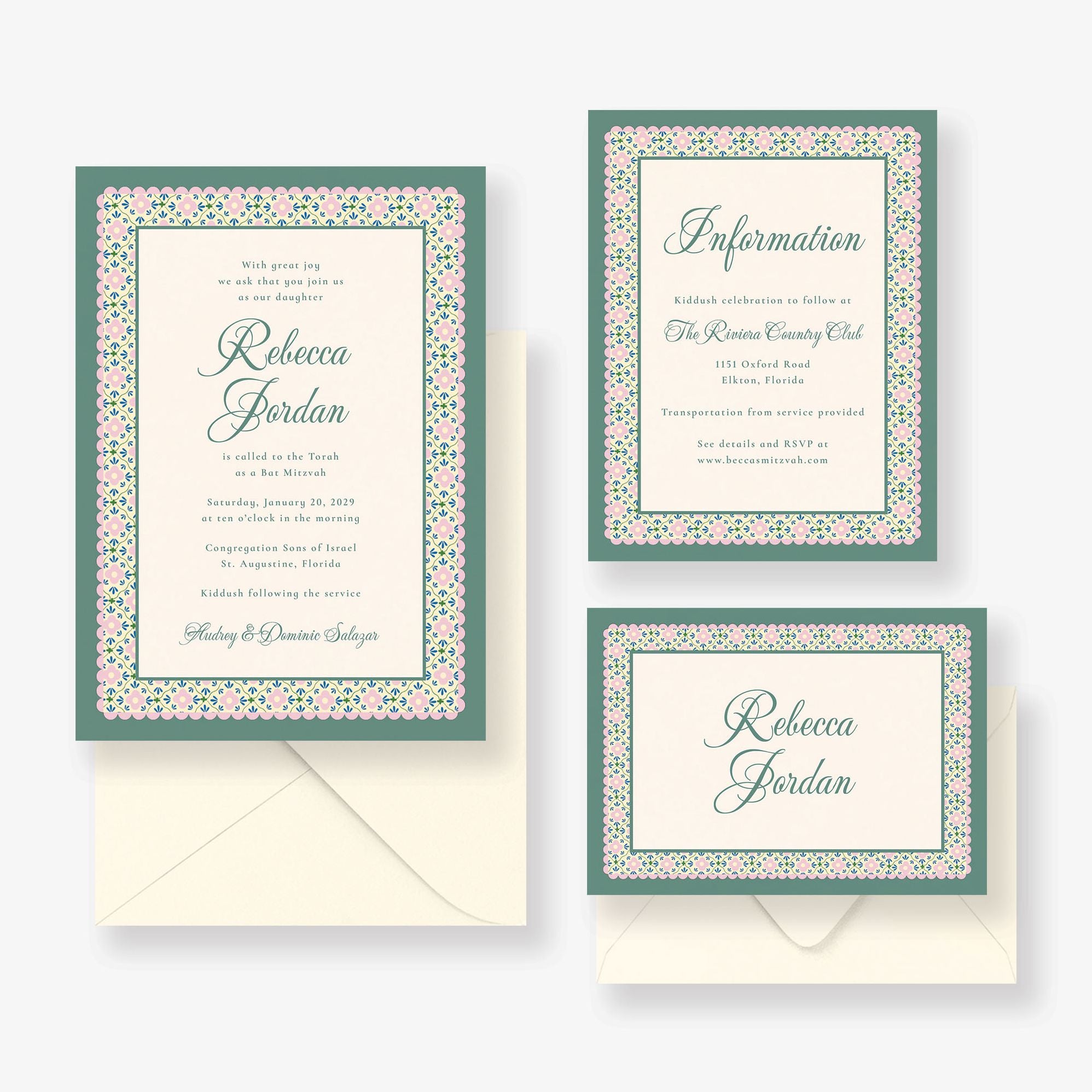 Scalloped Blossoms Bat Mitzvah Invitation