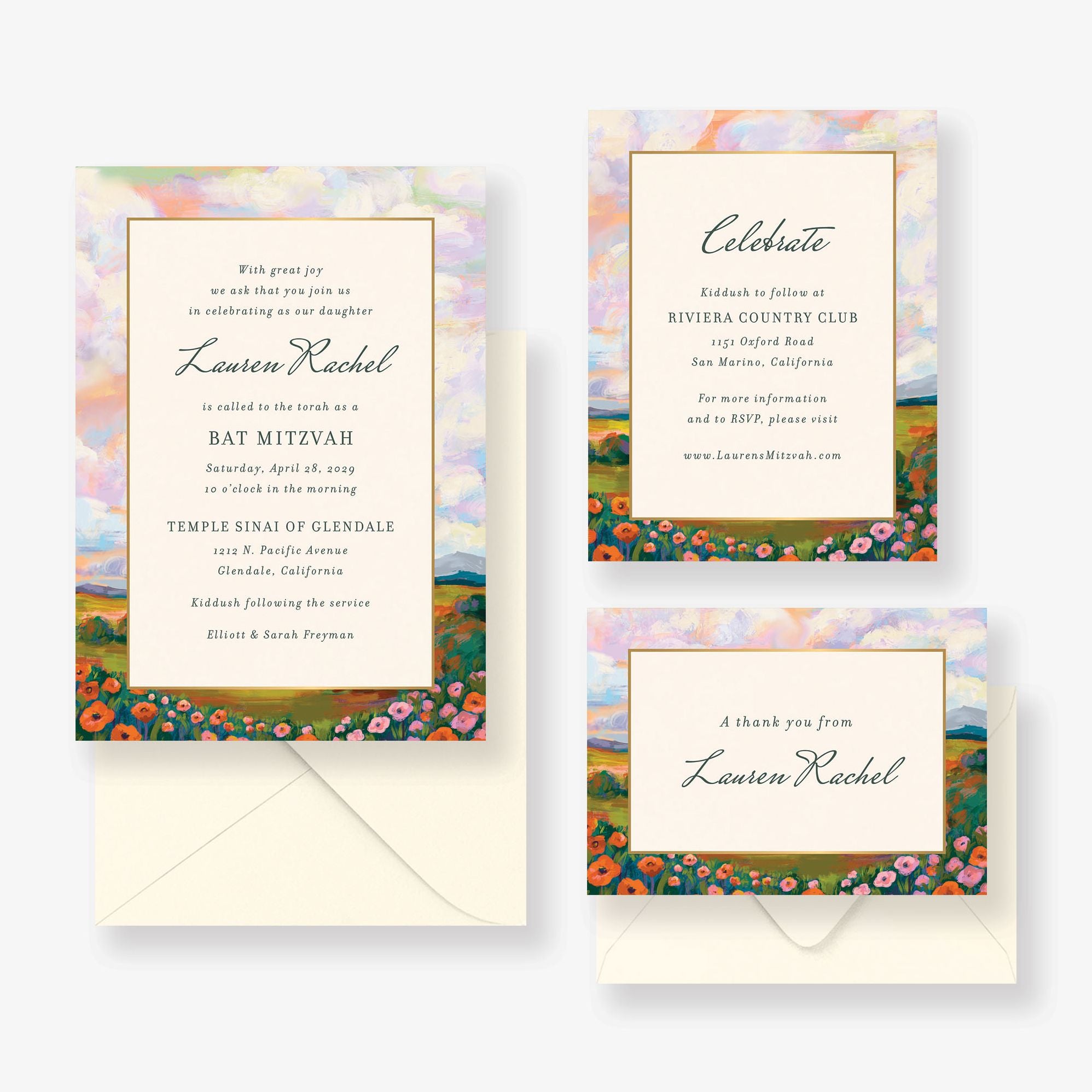 Dreamy Pasture Foil Foil Bat Mitzvah Invitation