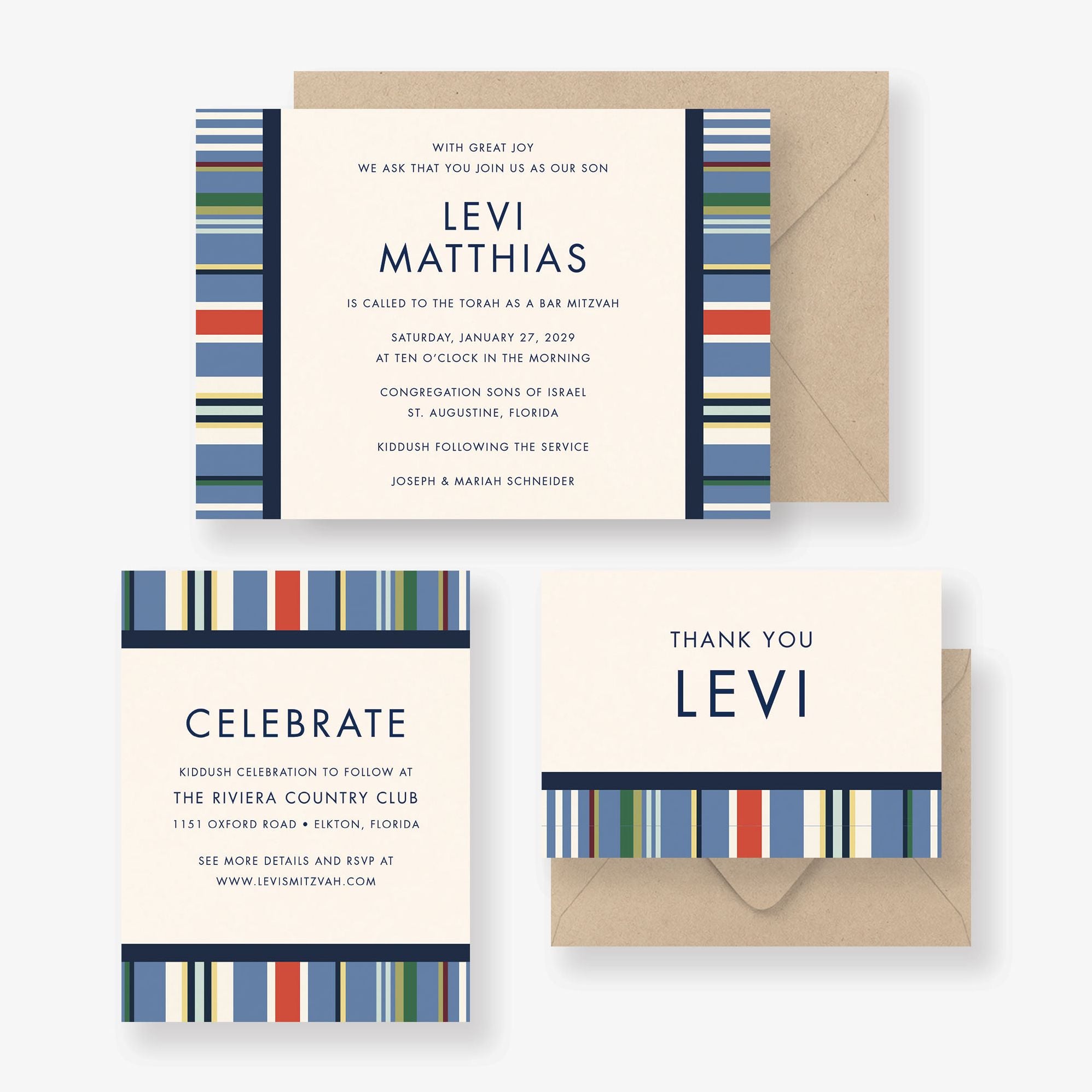 Coloful Stripes Bar Mitzvah Invitation