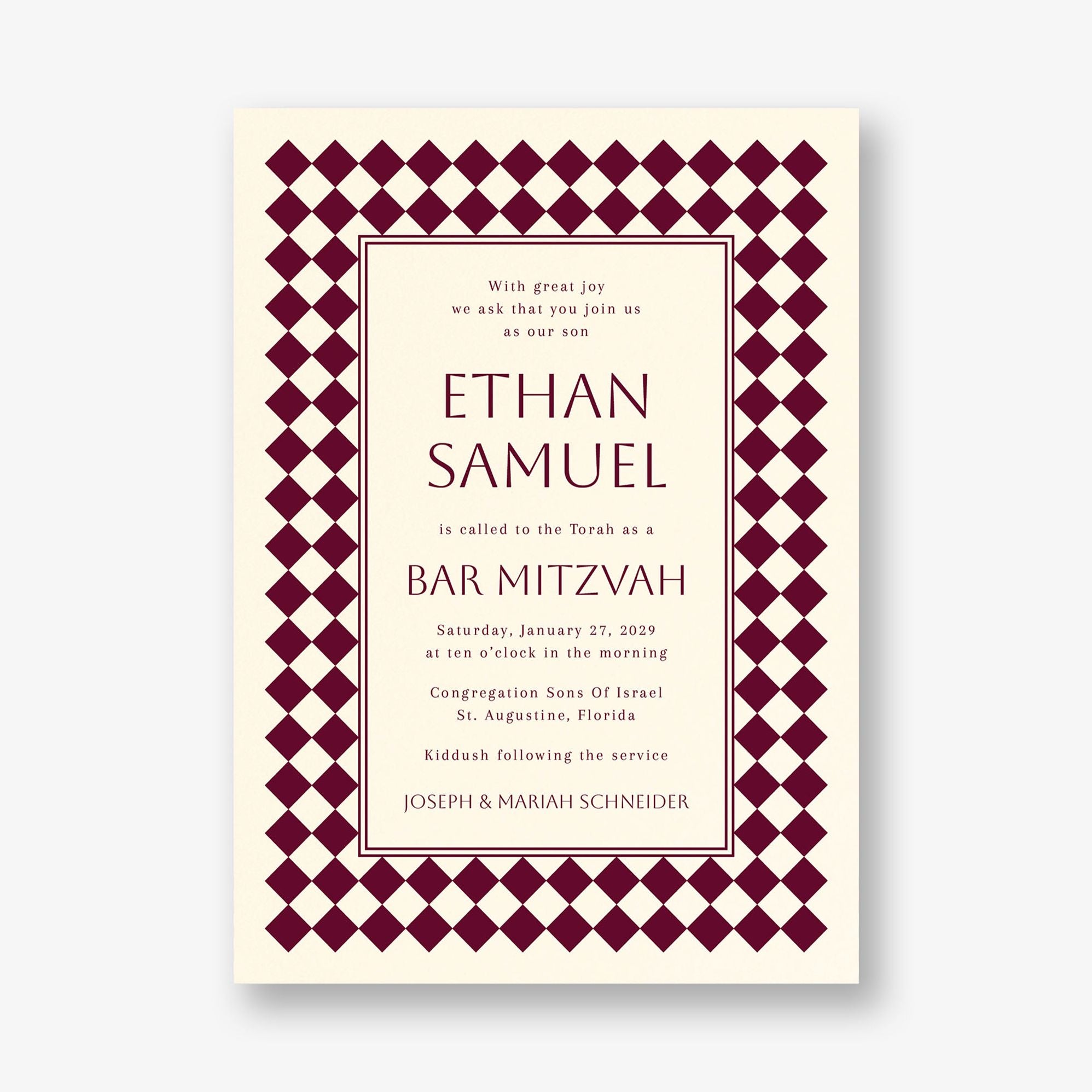 Sophisticated Checker Bar Mitzvah Invitation