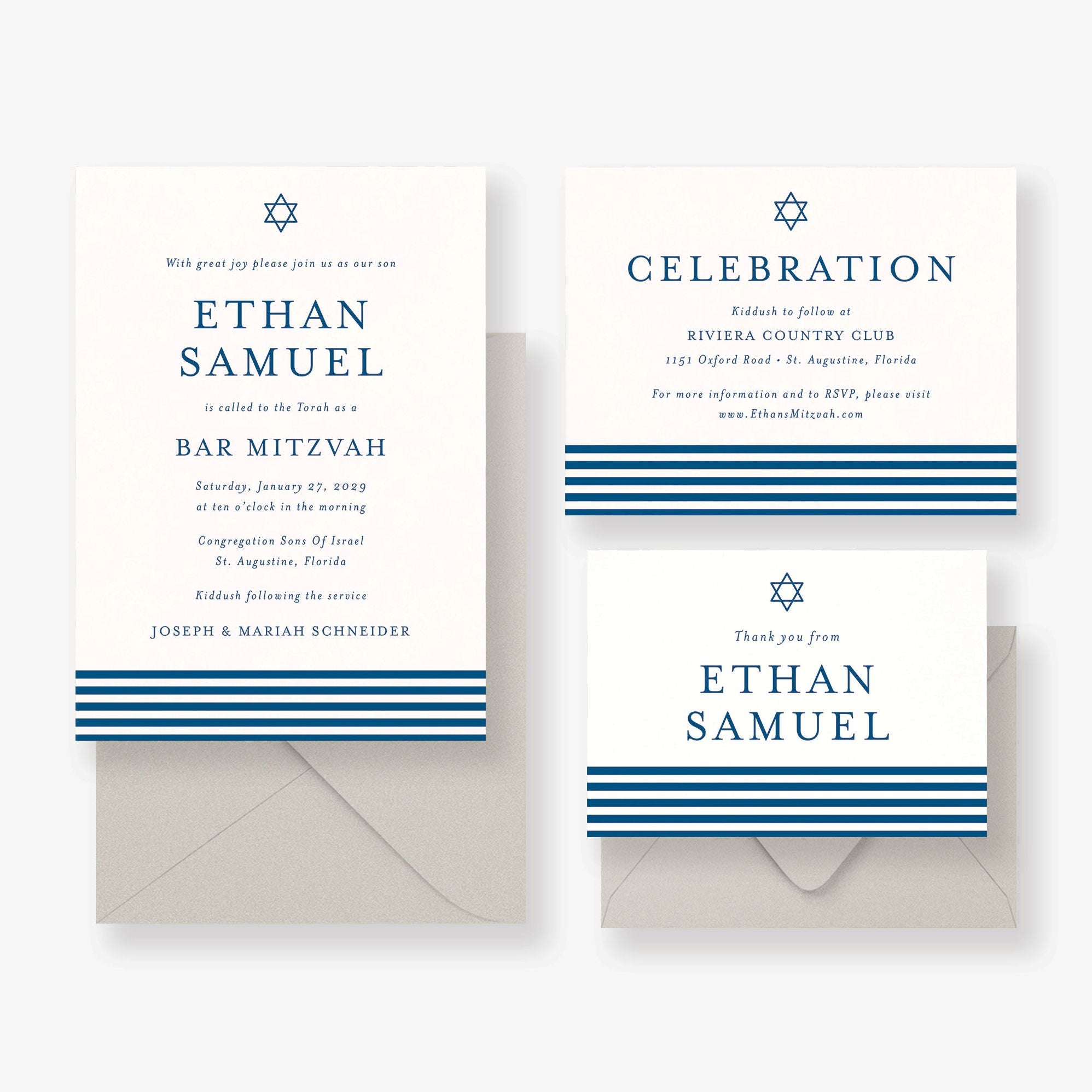 Classic Striped Bar Mitzvah Invitation