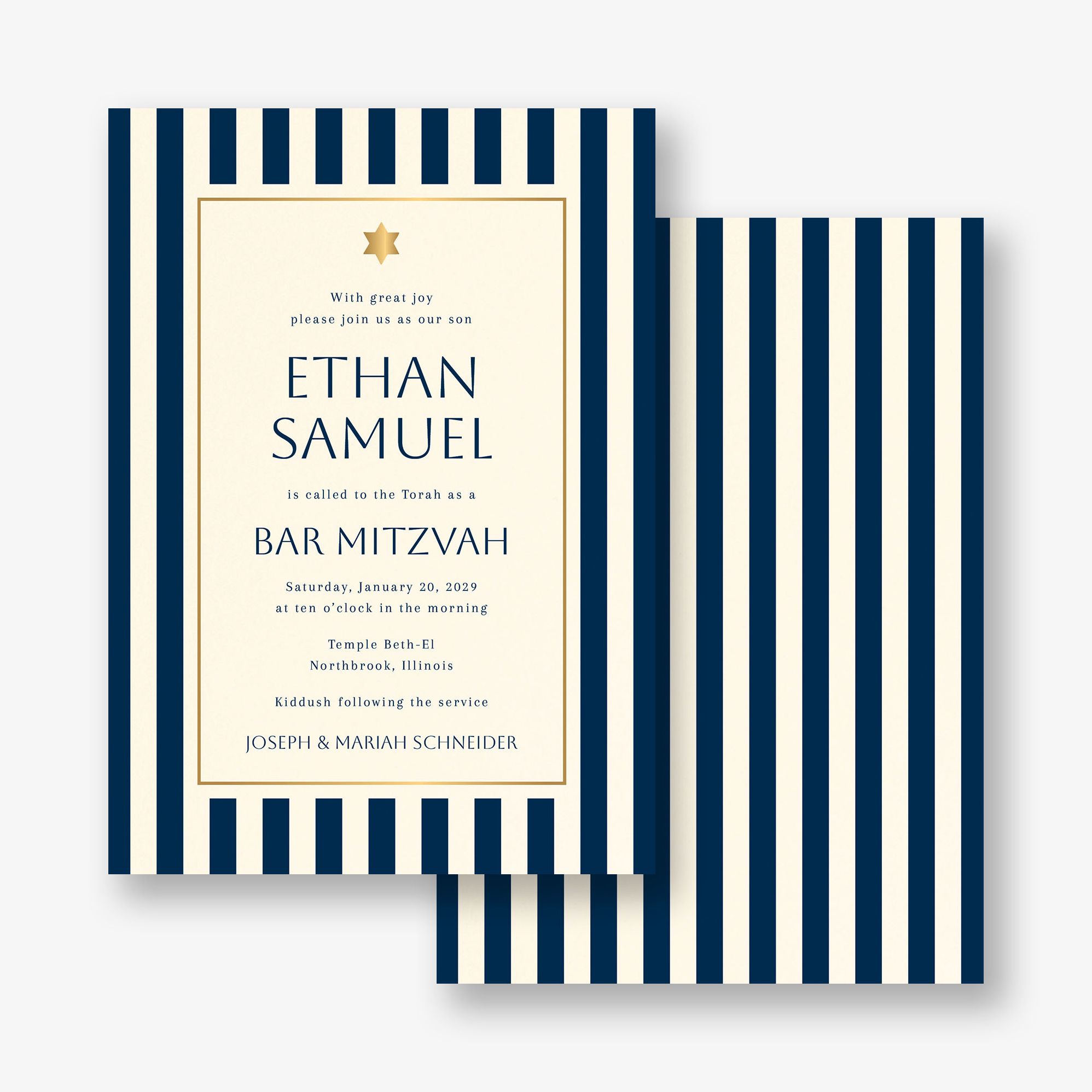 Sophisticated Stripe Foil Bar Mitzvah Invitation
