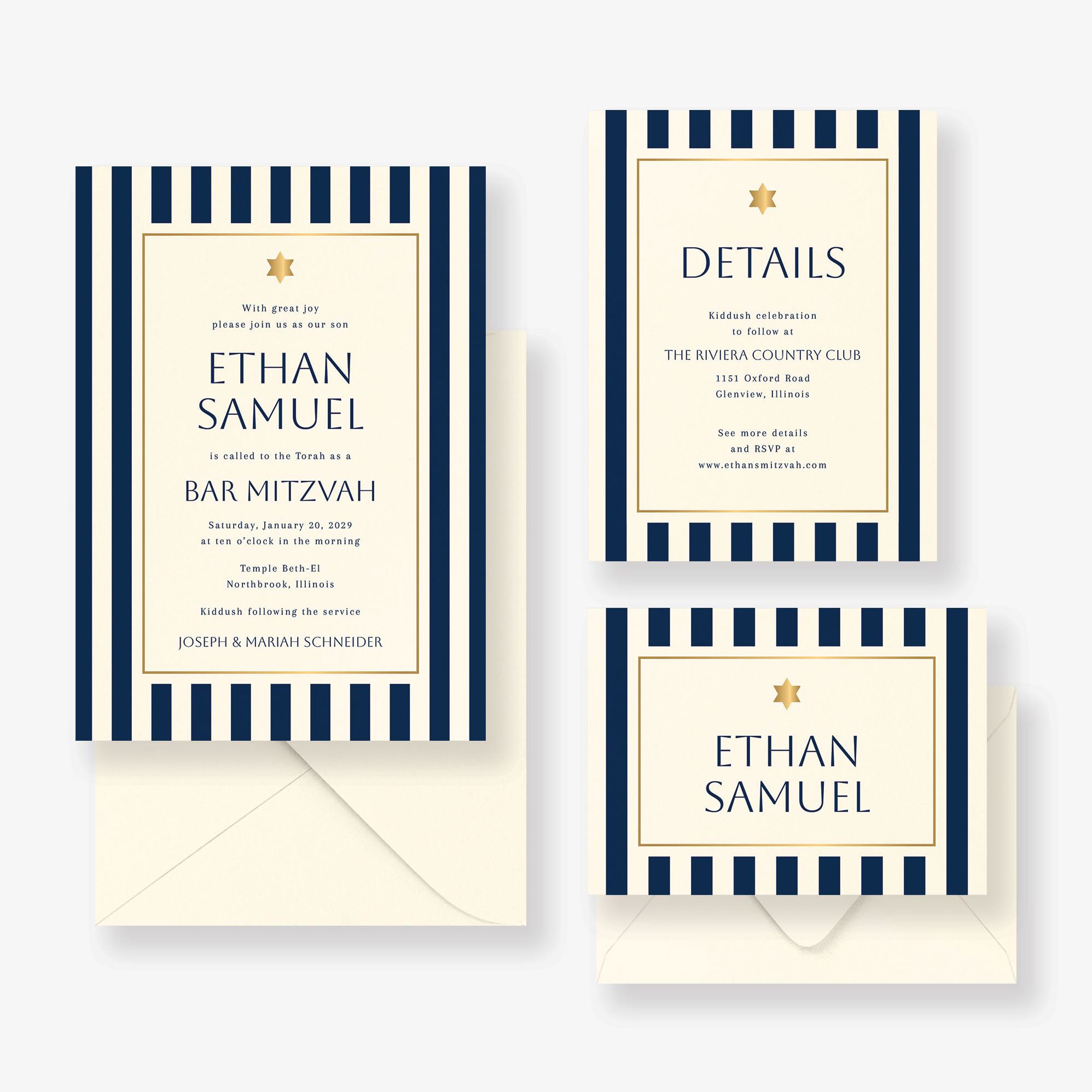 Sophisticated Stripe Foil Bar Mitzvah Invitation