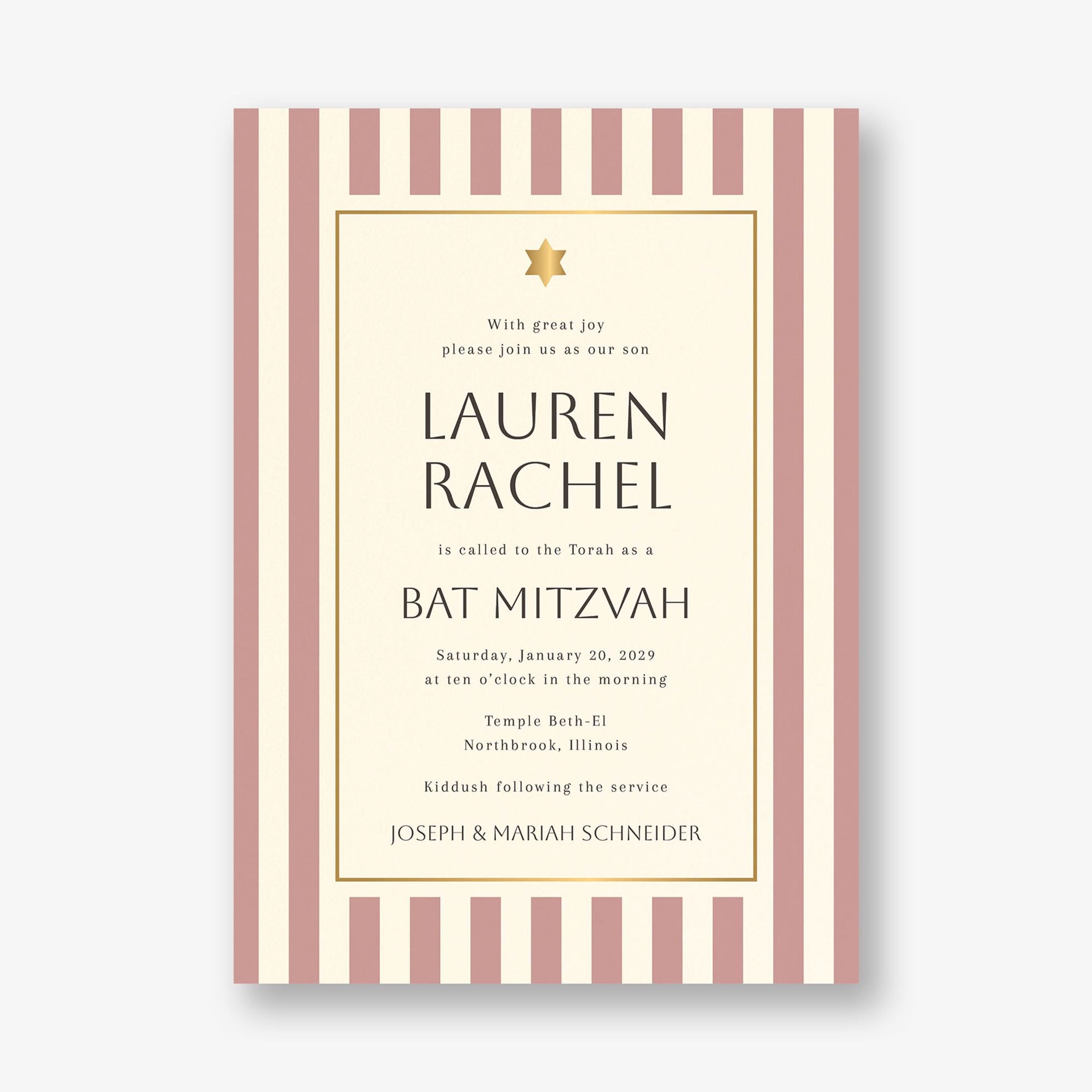 Sophisticated Stripe Foil Bar Mitzvah Invitation