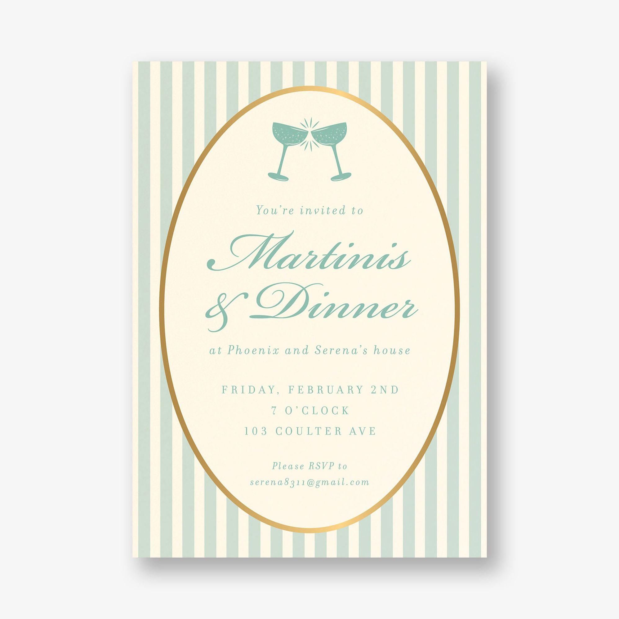 Posh Stripe Champagne Foil Party Invitation