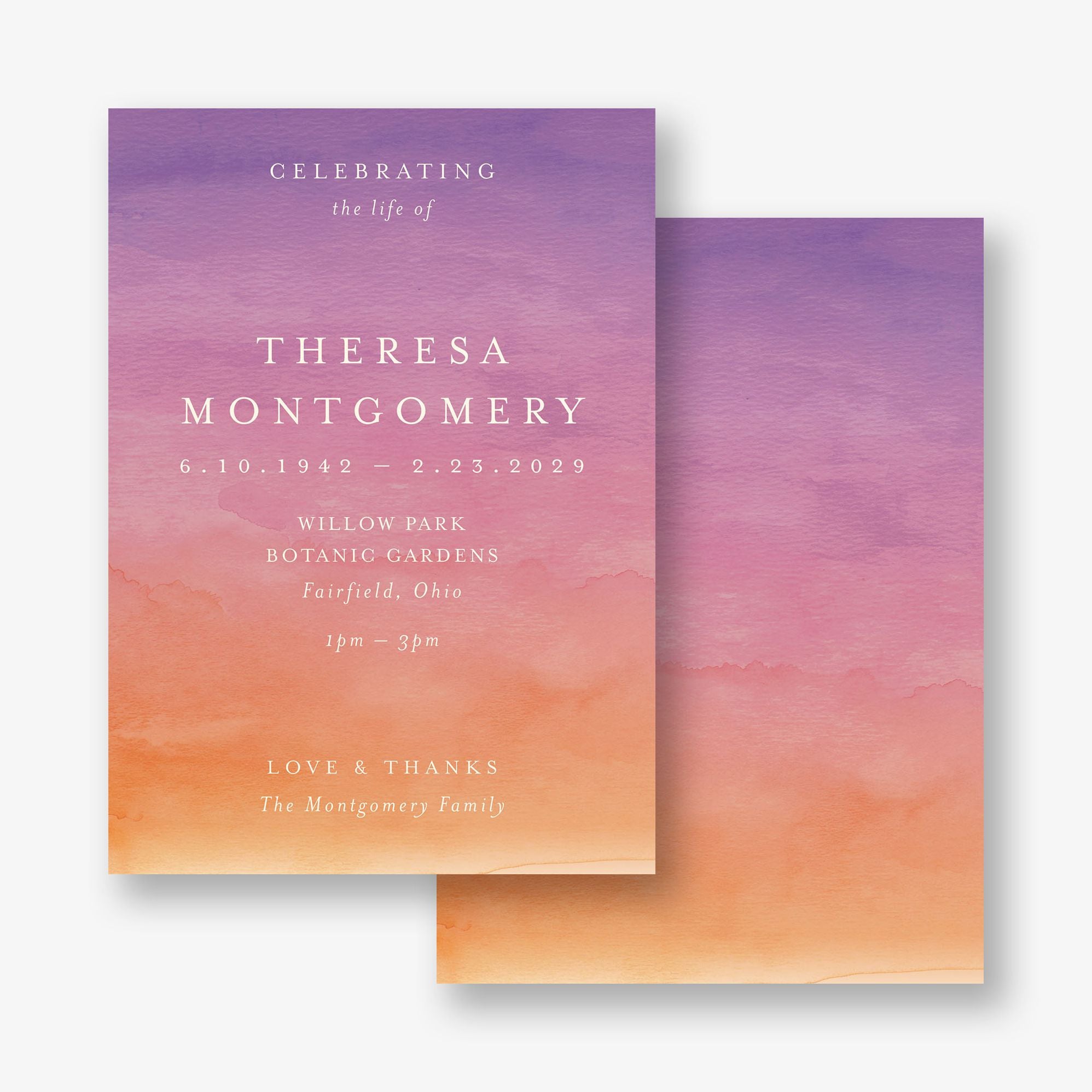 Sunset Watercolor Memorial Card