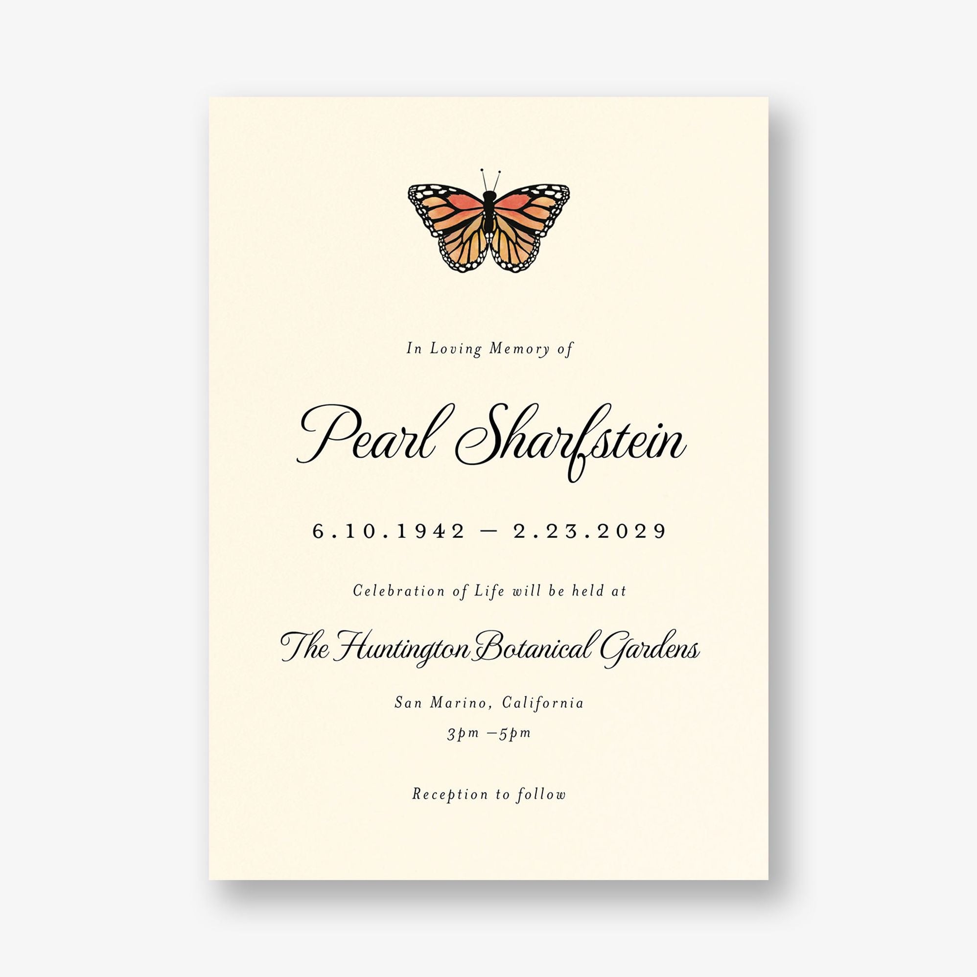 Monarch Memorial Card