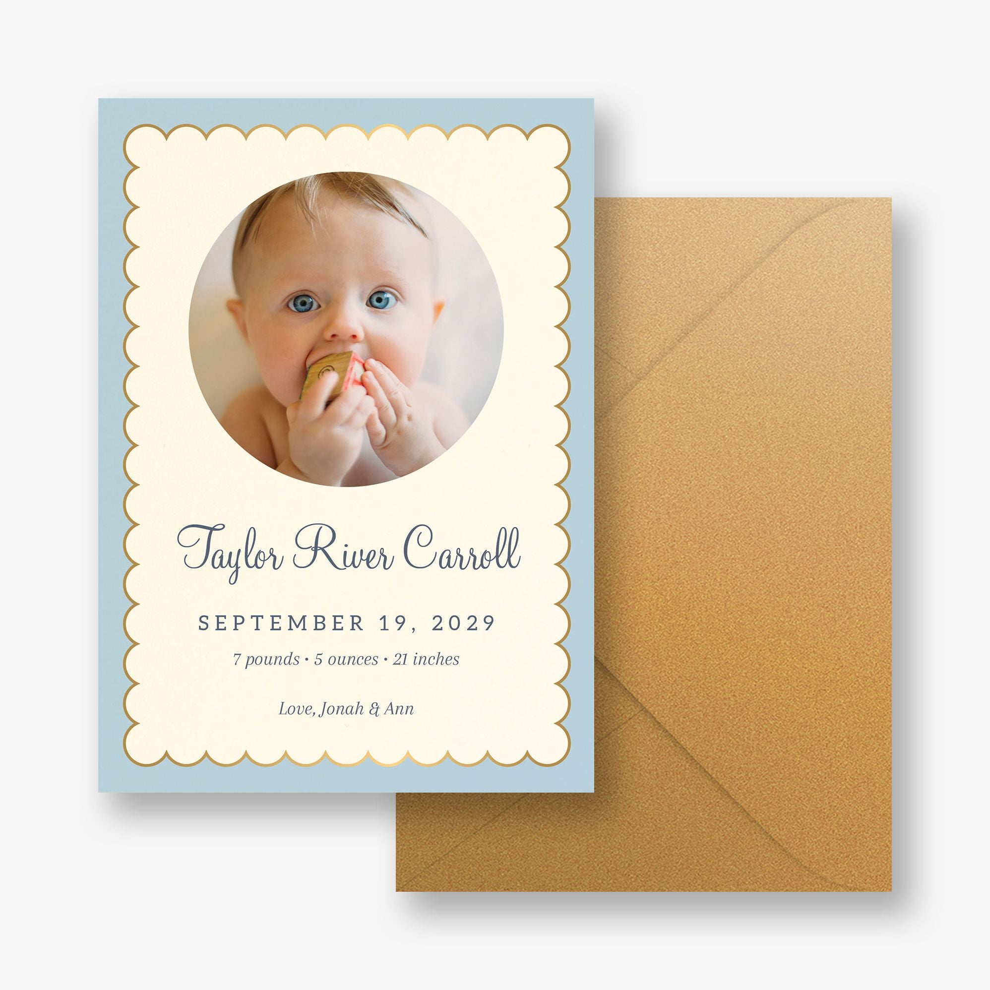 Scalloped Foil Border Photo Baby Announcement