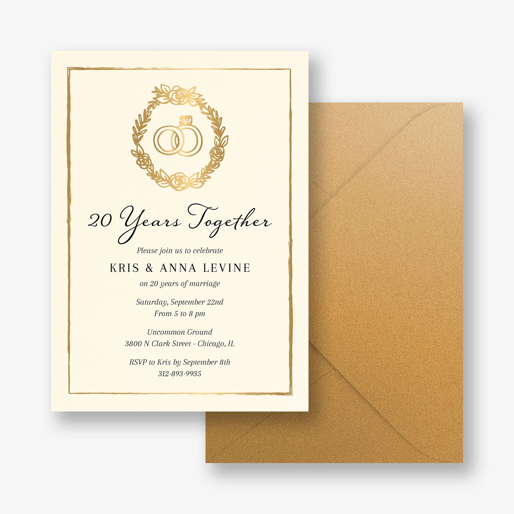 Wreath Rings Foil Anniversary Invitation
