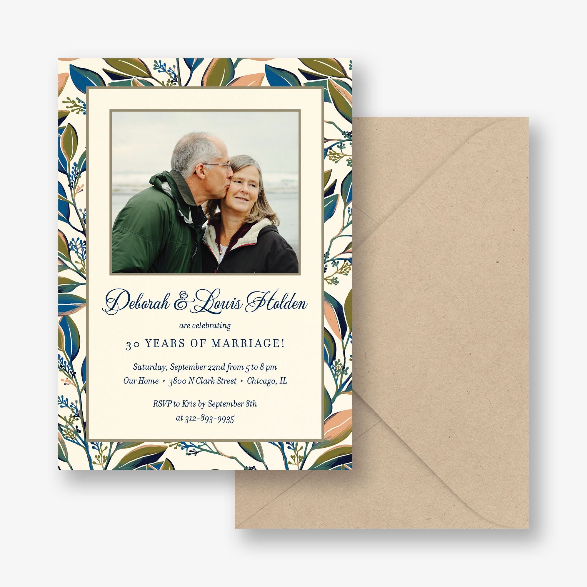Foliage Frame Photo Anniversary Invitation