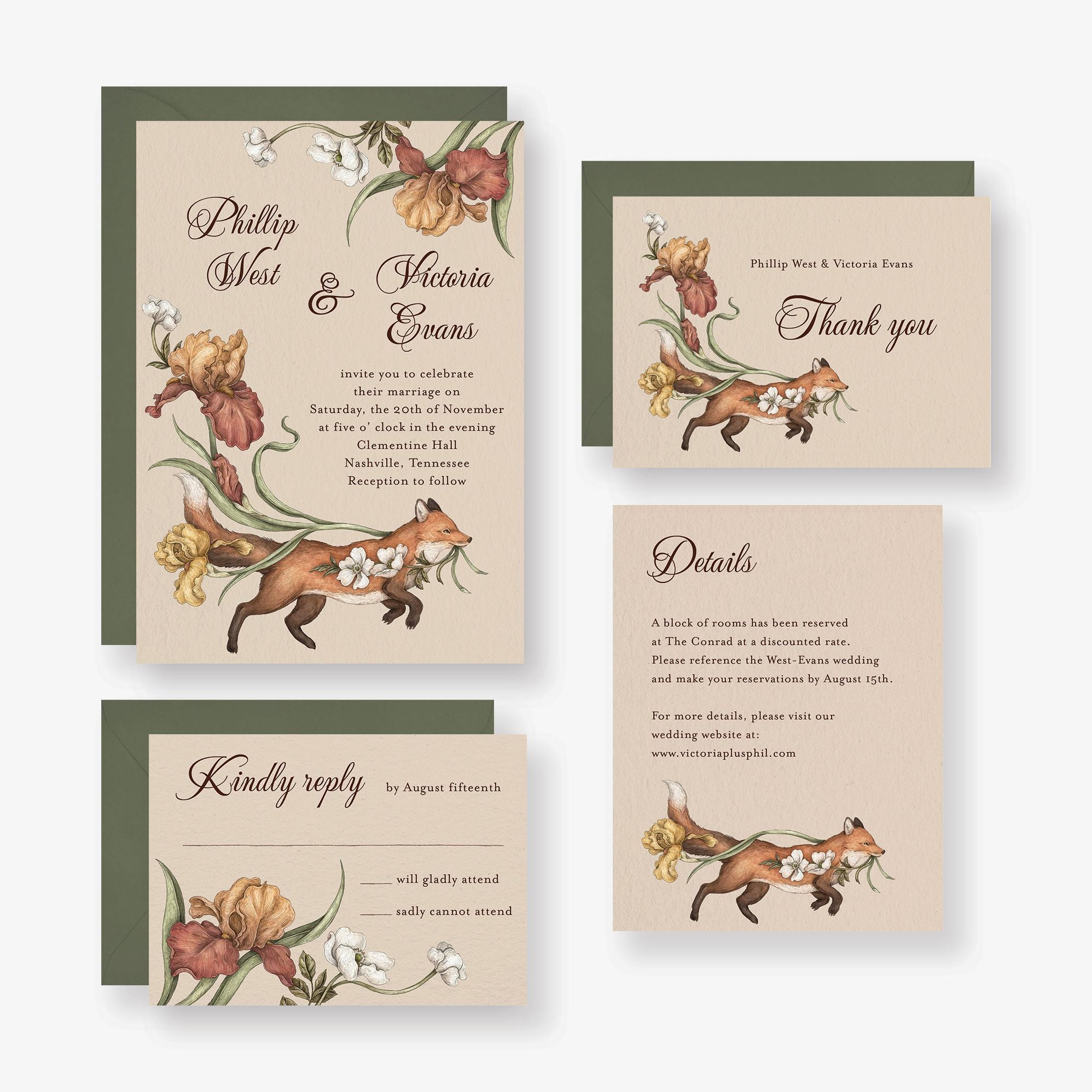 Fox and Florals Wedding Invitation