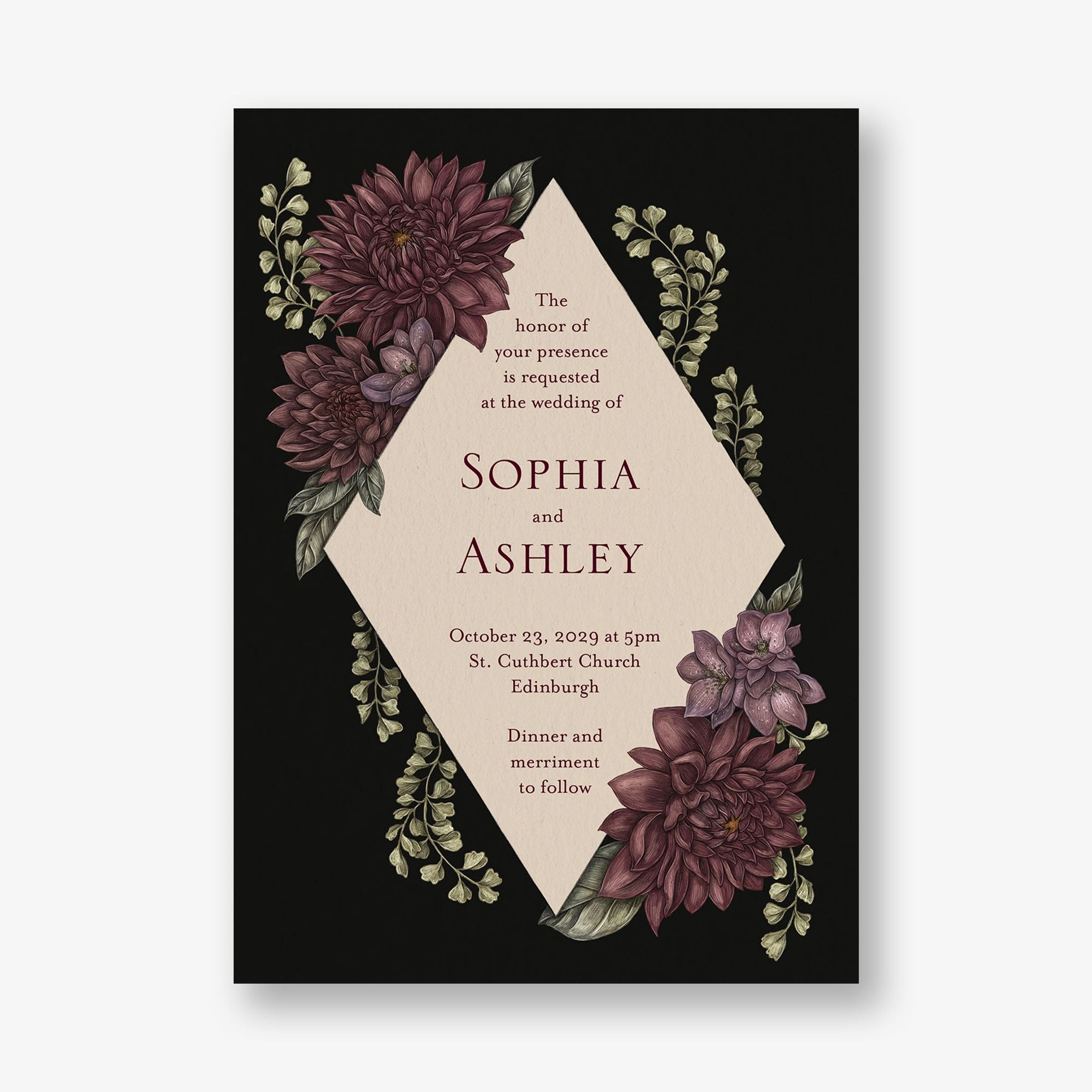 Moody Dahlias Wedding Invitation