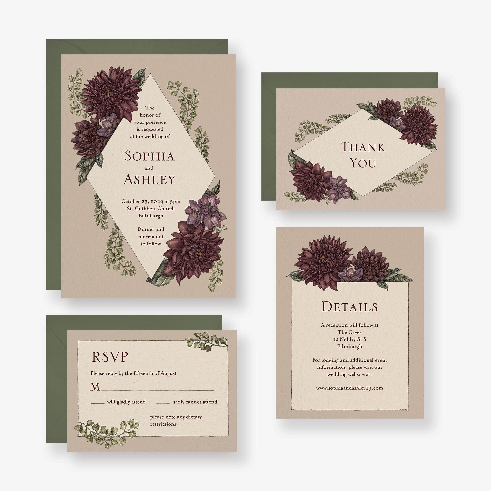 Moody Dahlias Wedding Invitation