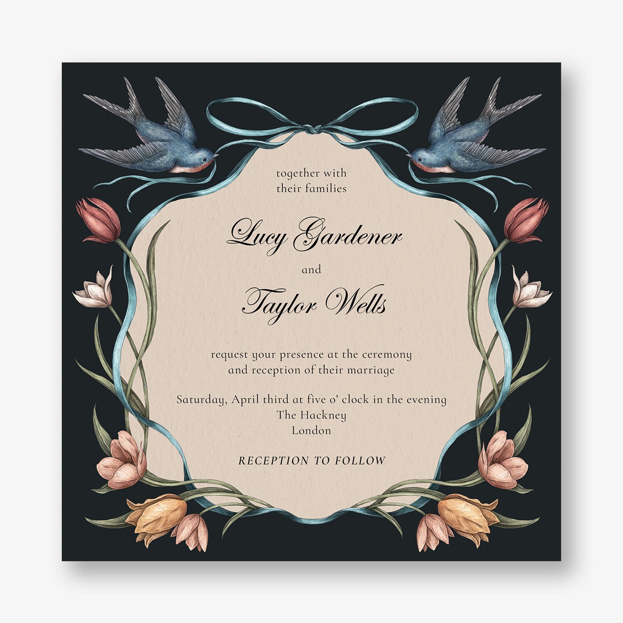 Tulips and Swallows Wedding Invitation