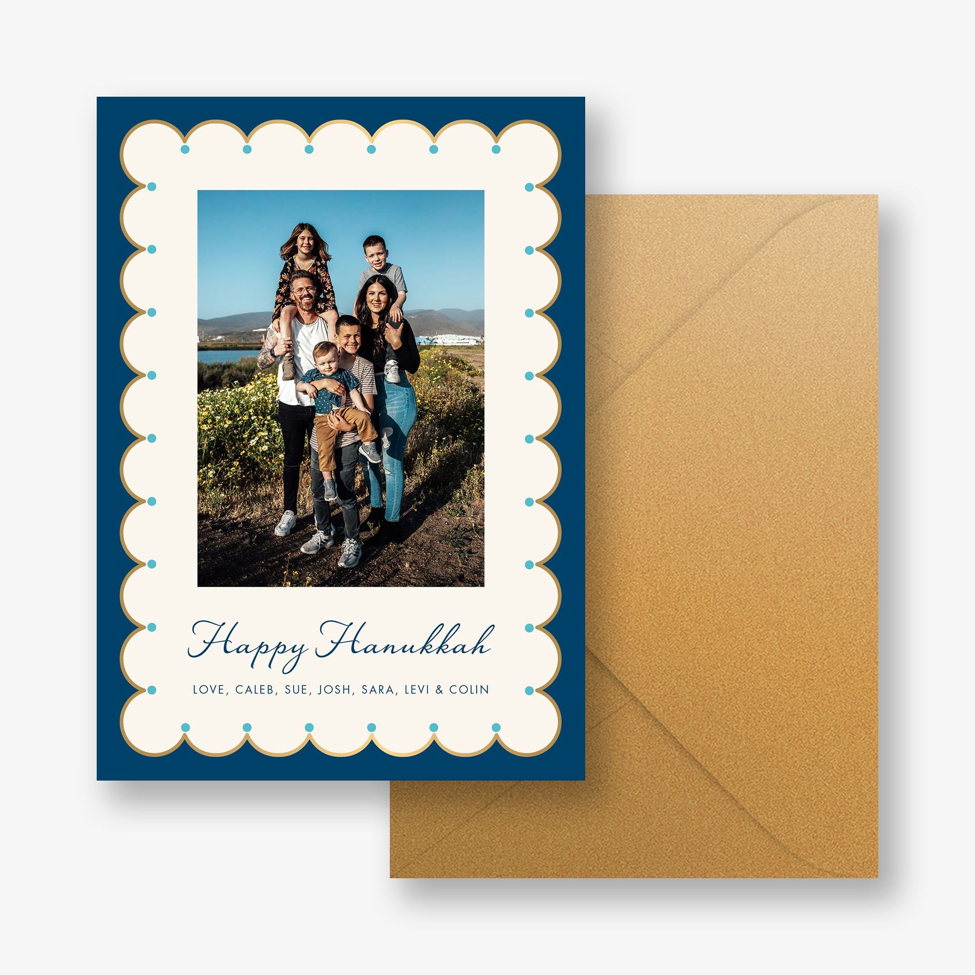 Festive Foil Scallops Hanukkah Photo Card