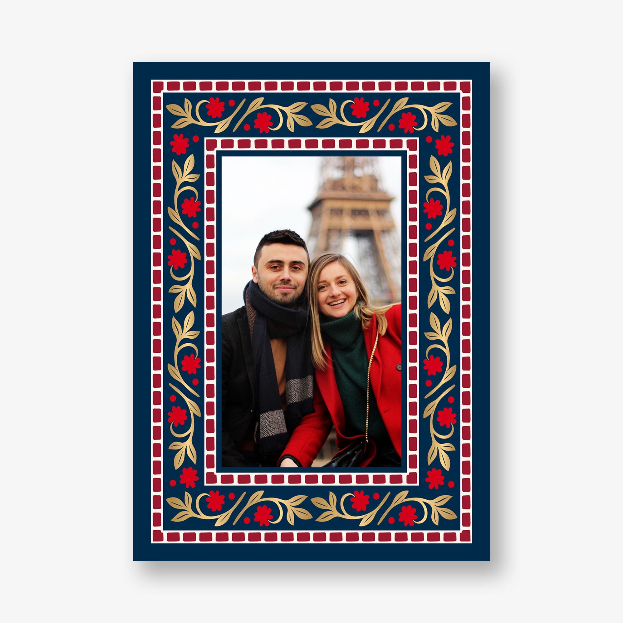 Brocade Foil Floral Frame Holiday Photo Card