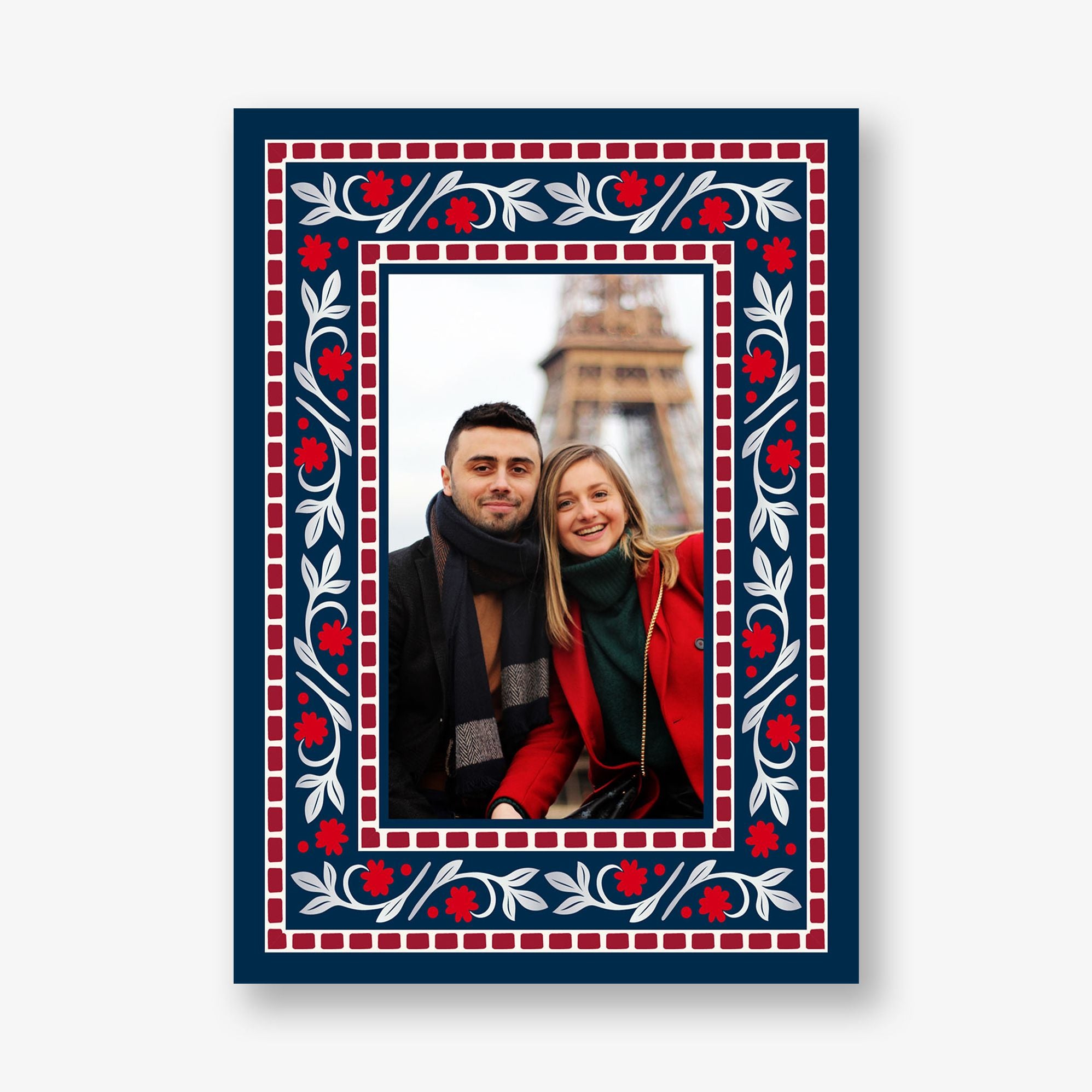 Brocade Foil Floral Frame Holiday Photo Card